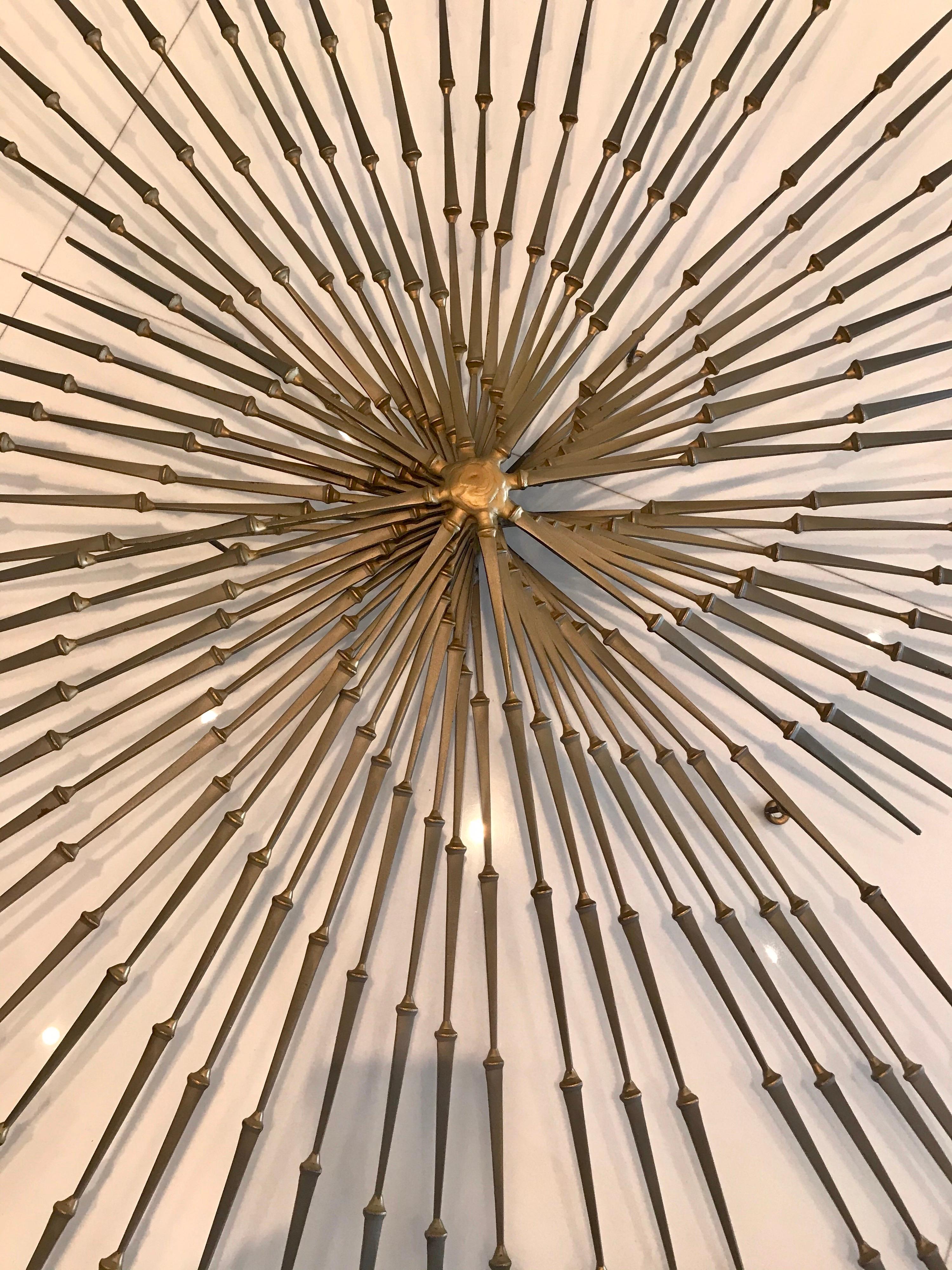 Stunning C Jere Style Brutalist Starburst Nail Wall Sculpture Midcentury, 1970s 4