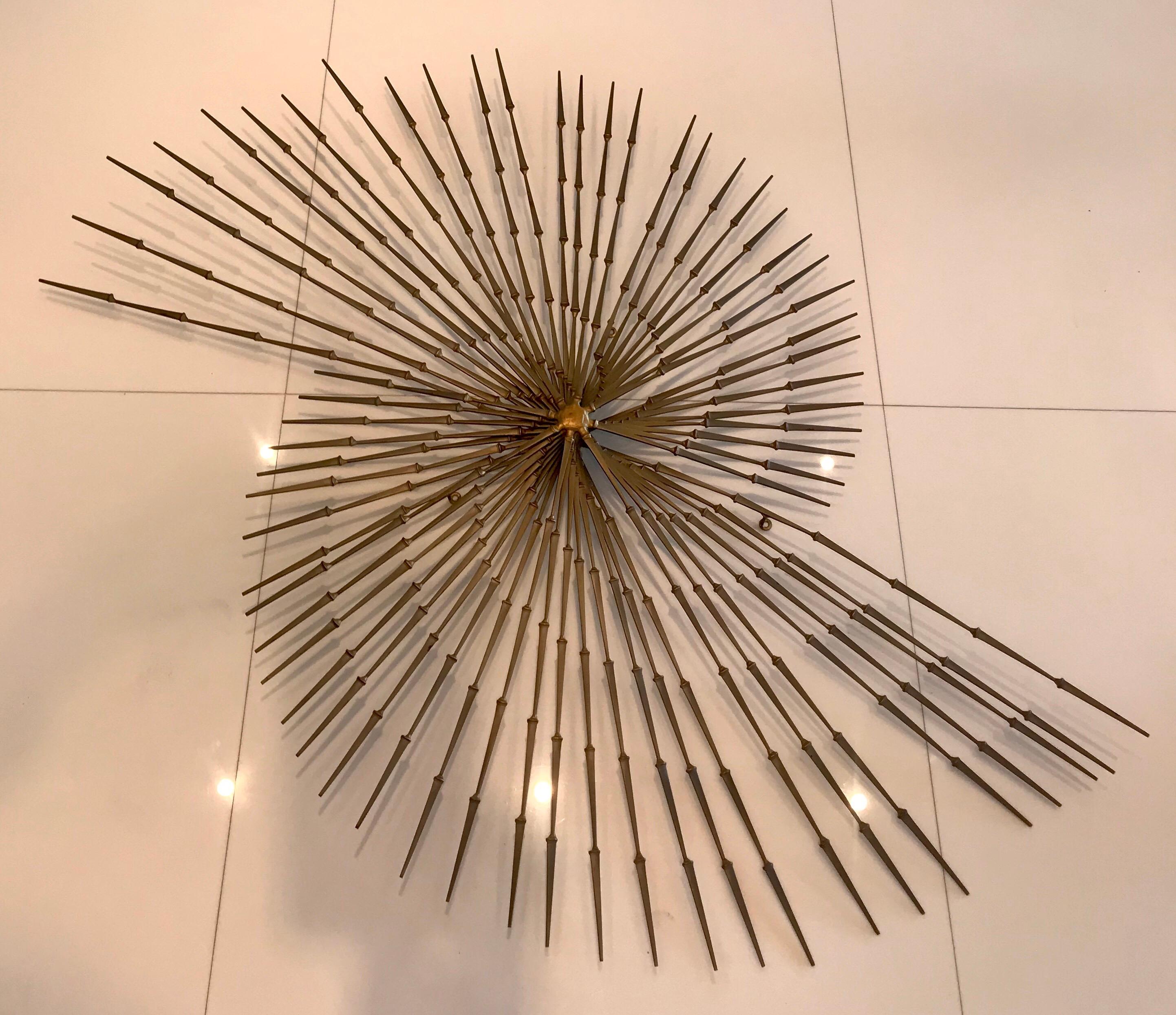 Stunning C Jere Style Brutalist Starburst Nail Wall Sculpture Midcentury, 1970s 7