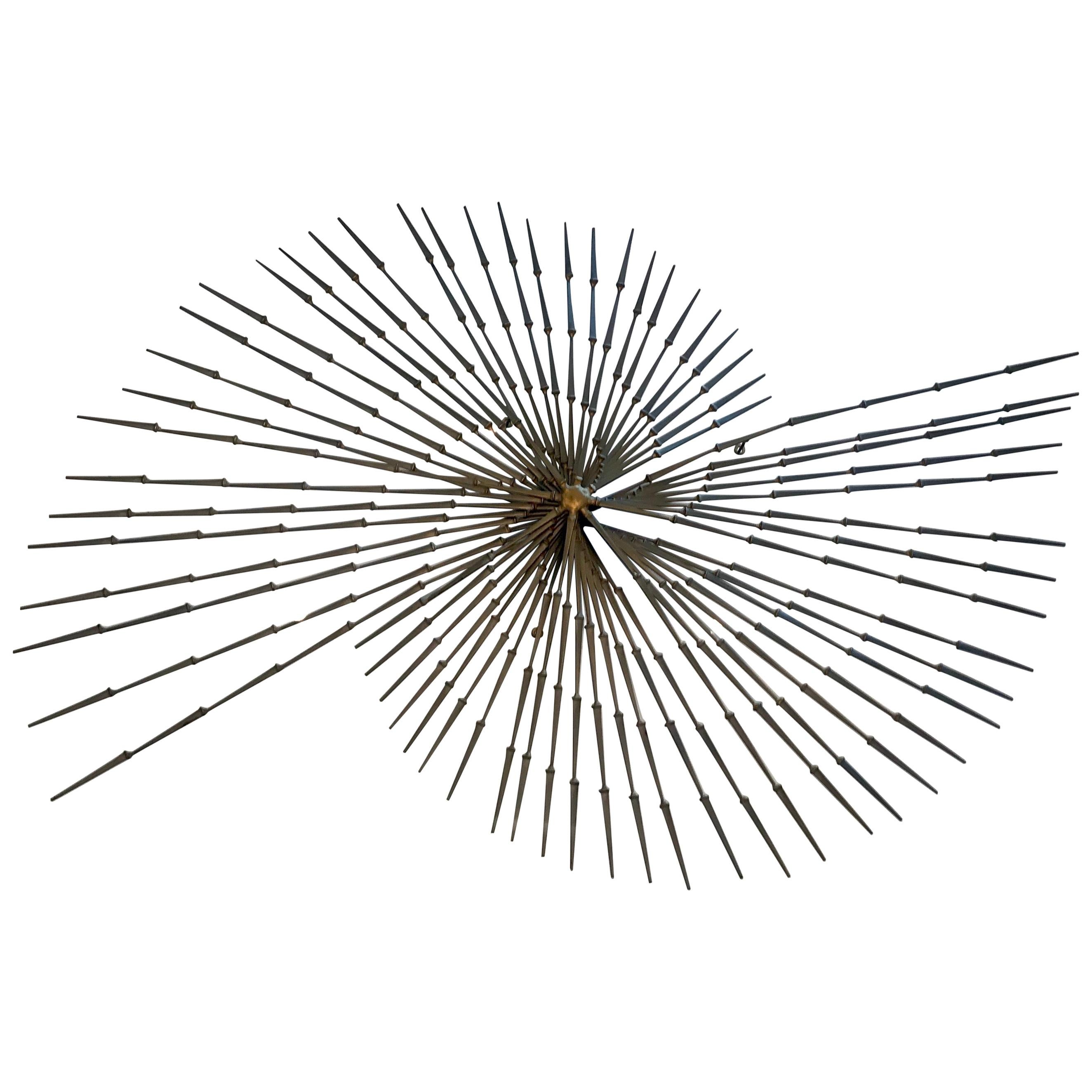 Stunning C Jere Style Brutalist Starburst Nail Wall Sculpture Midcentury, 1970s