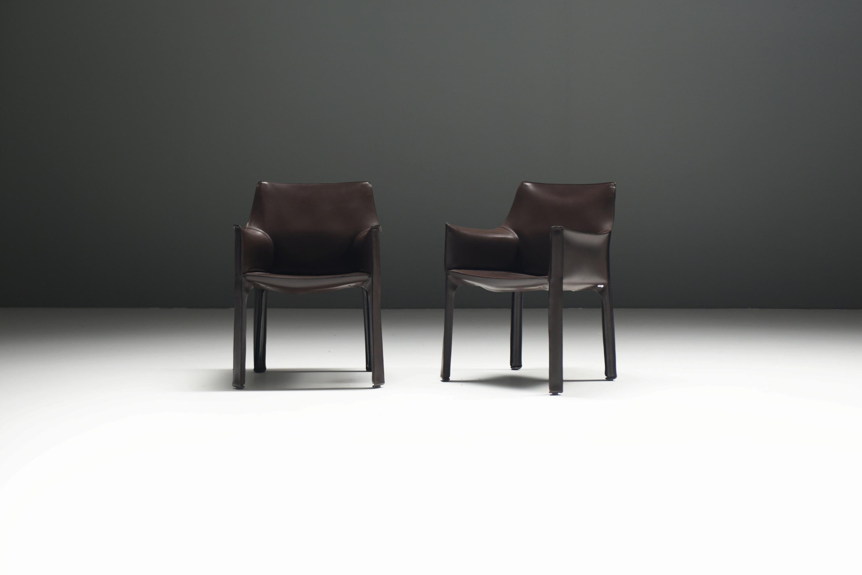 Atemberaubendes Cab 412 & 413-Set aus Tabakleder von Mario Bellini - CASSINA Italien im Angebot 1