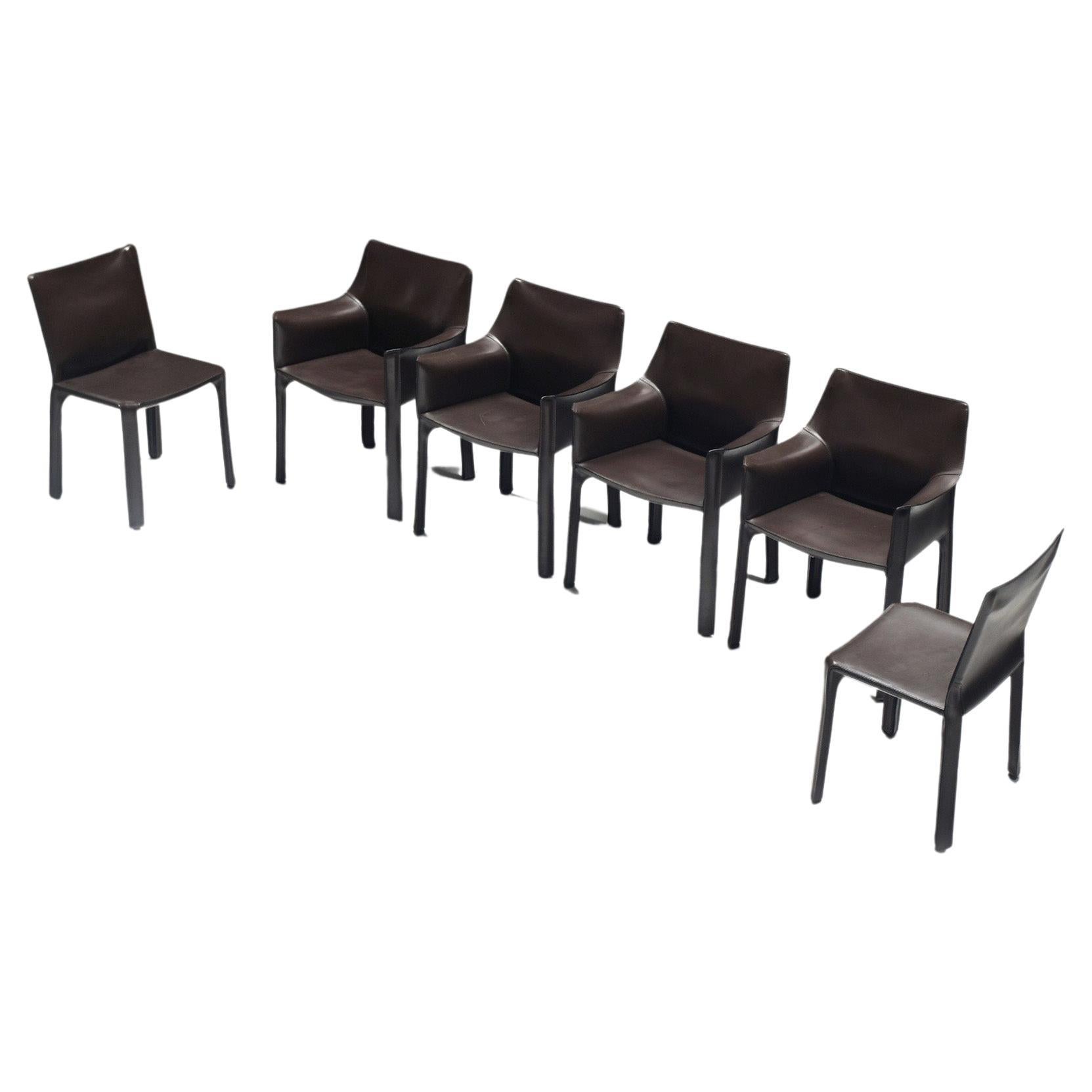 Splendido set Cab 412 & 413 in pelle di Tabacco di Mario Bellini - Cassina Italia