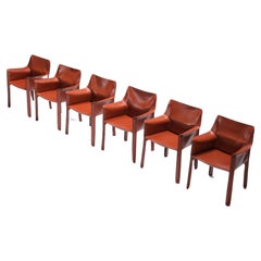 Stunning Cab 413 (6) set in burgundy leather by Mario Bellini for CASSINA Italy