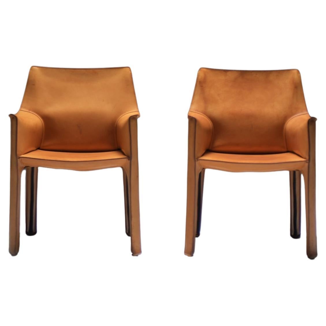 Splendide sedie Cab 413 in pelle naturale di Mario Bellini per Cassina Italia