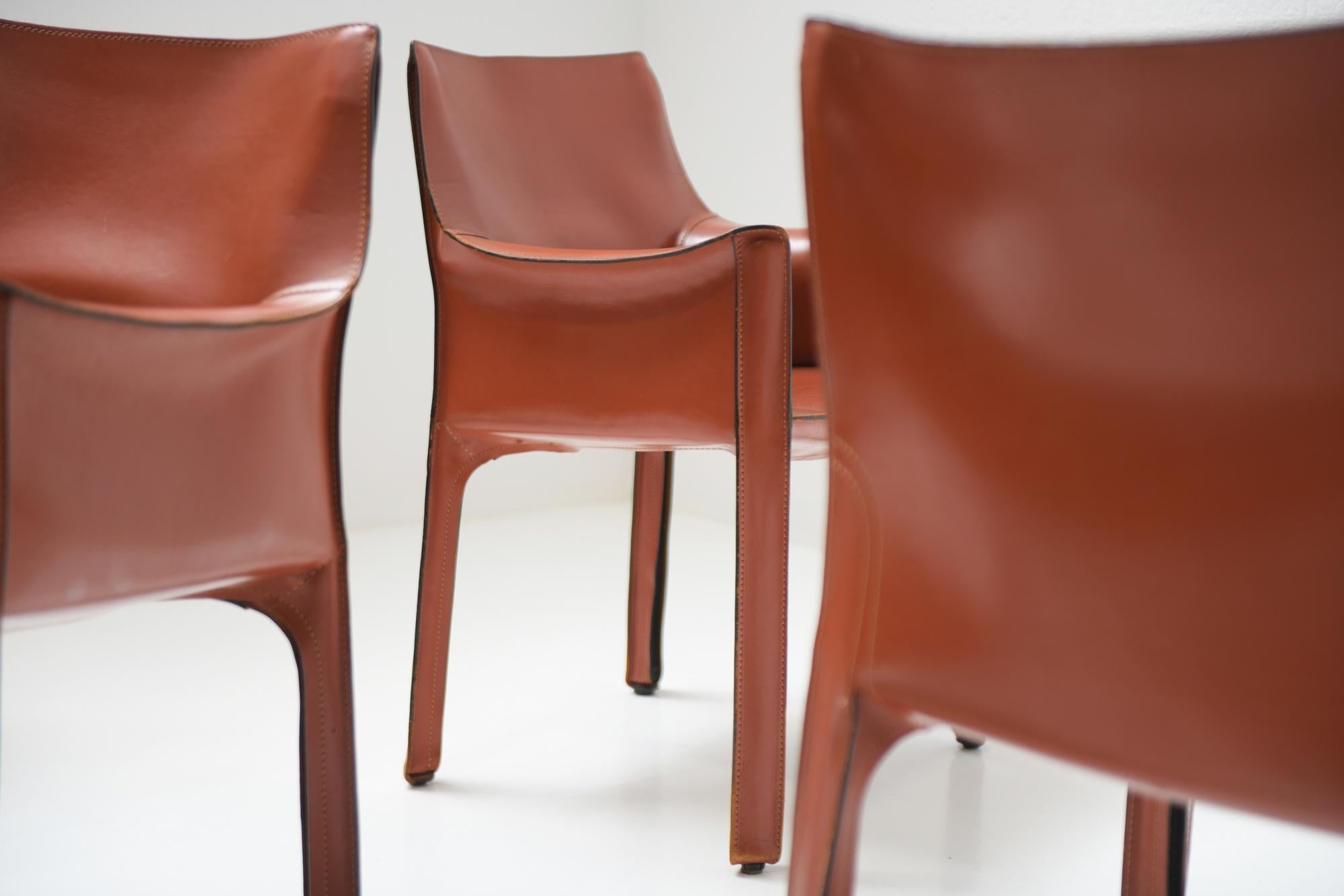 Stunning Cab 413 Dining Chairs in Burgundy Leather by Mario Bellini for Cassina 3