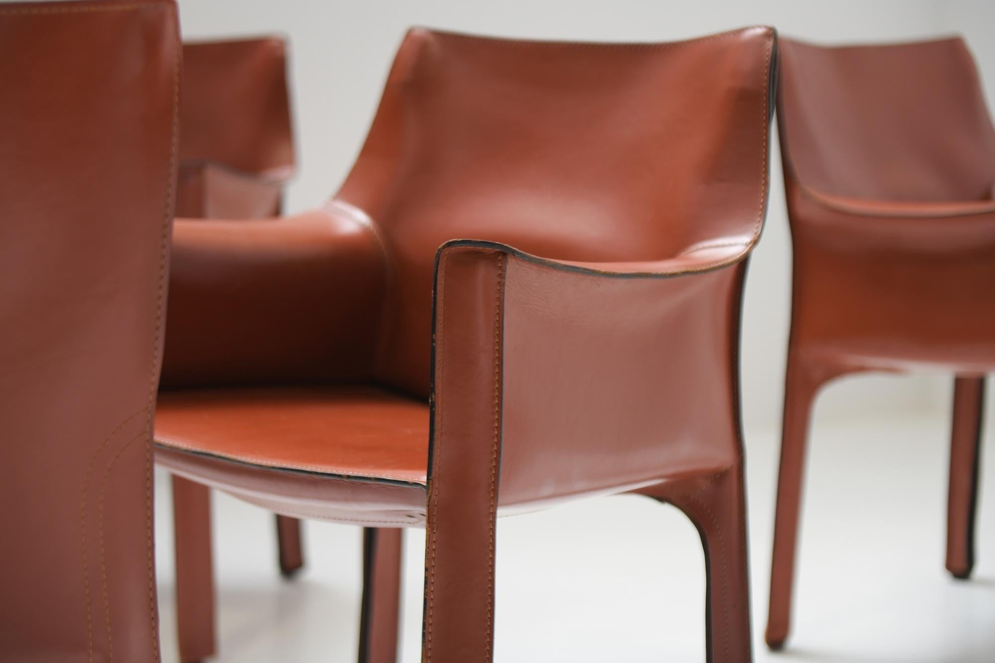 Stunning Cab 413 Dining Chairs in Burgundy Leather by Mario Bellini for Cassina 4