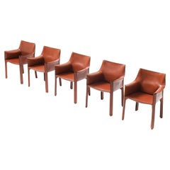 Stunning Cab 413 Dining Chairs in Burgundy Leather by Mario Bellini for Cassina