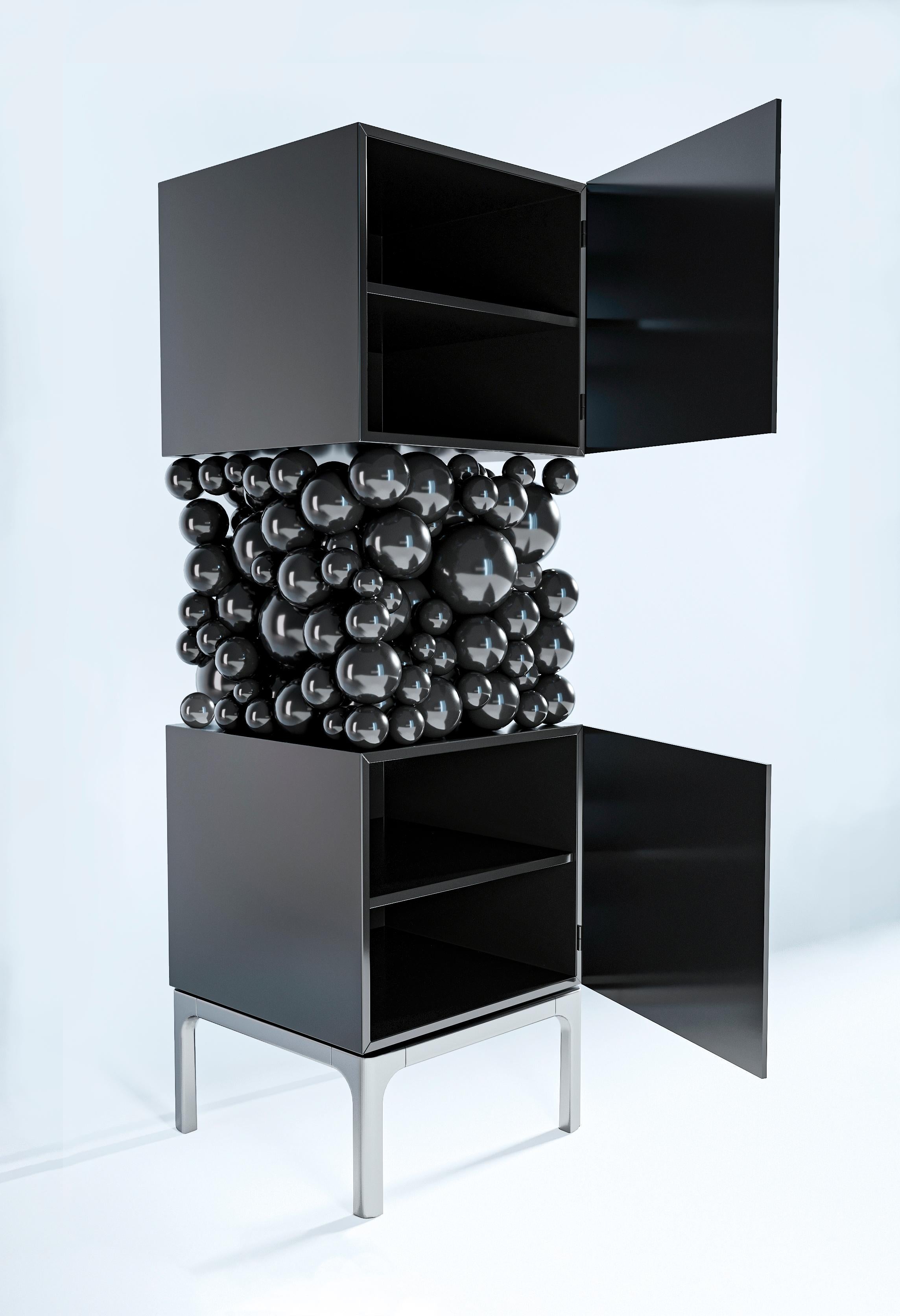Stunning Cabinet Bubbles with Glass Balls and Brass Legs for Tasteful Interior For Sale 2