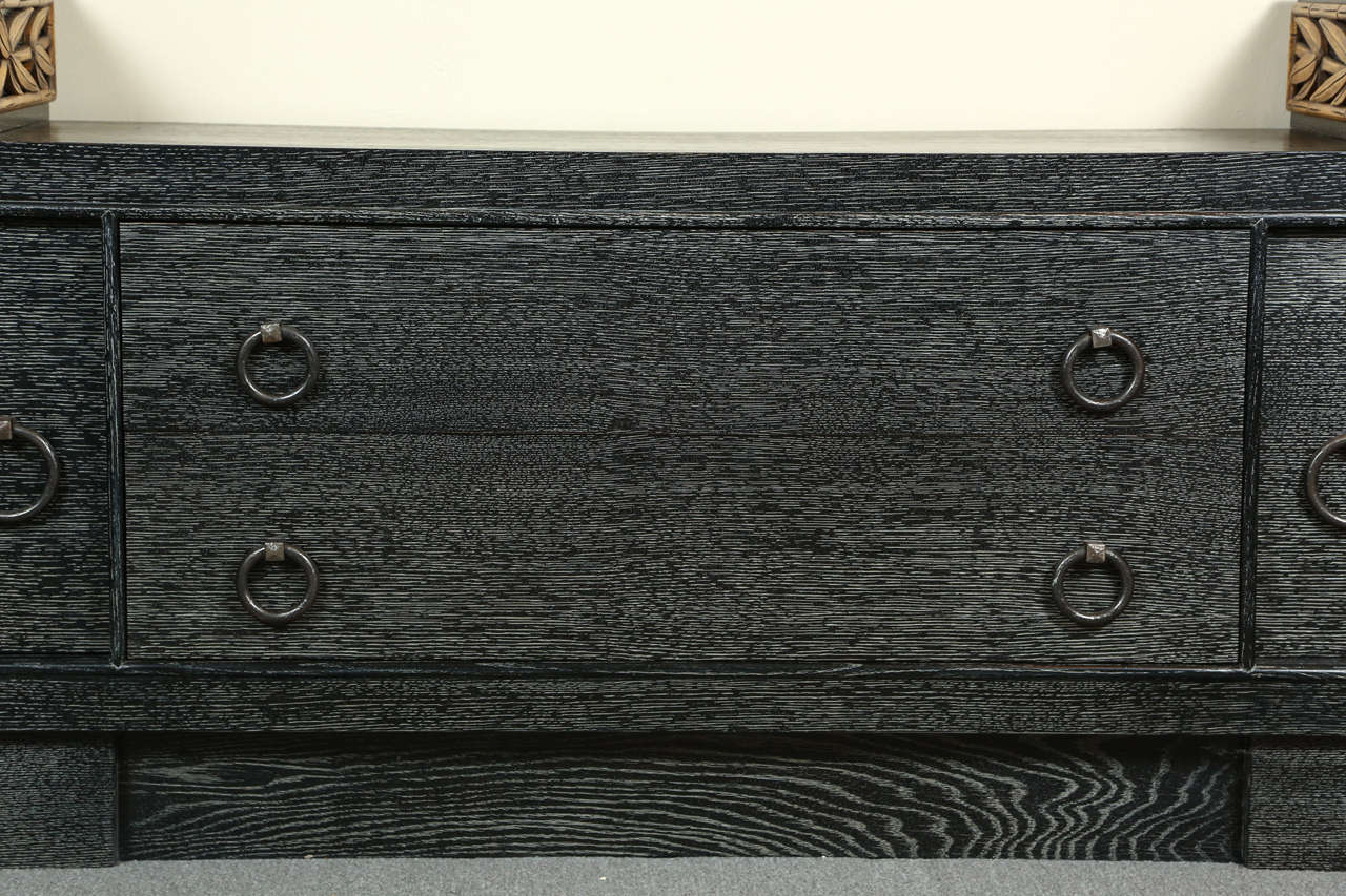 Stunning Cabinet in Black Cerused Oak with Carved Bamboo Motif by James Mont For Sale 3