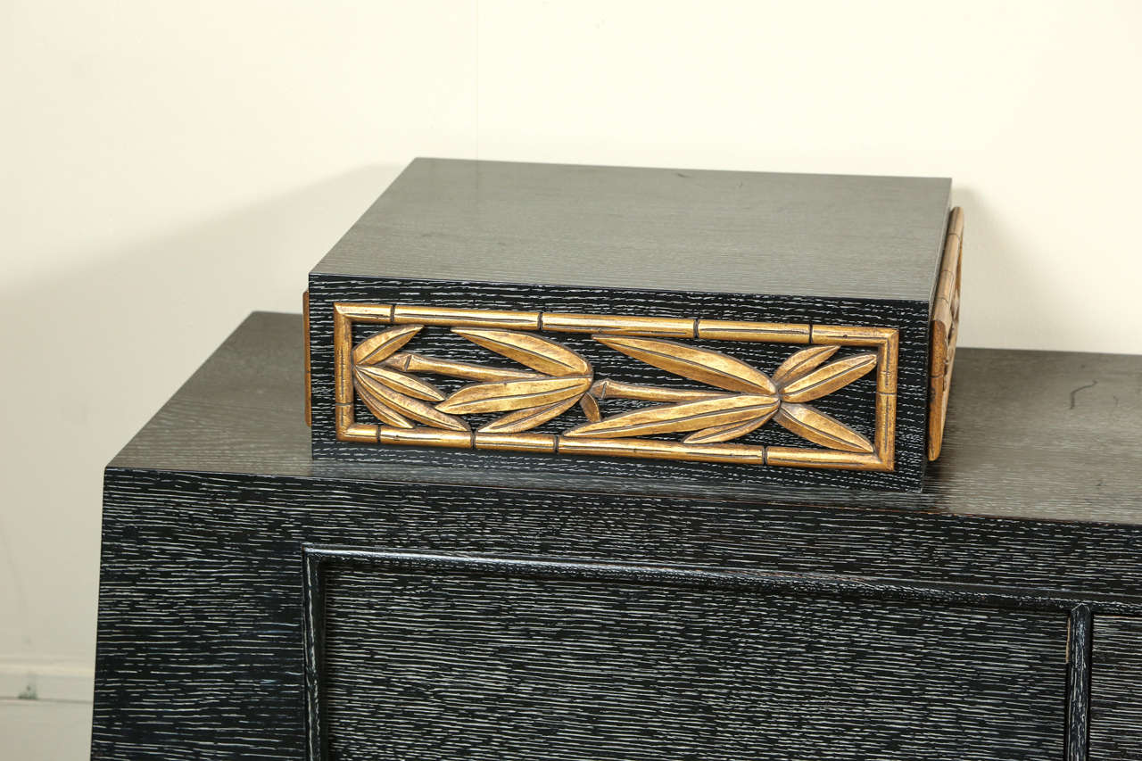 American Stunning Cabinet in Black Cerused Oak with Carved Bamboo Motif by James Mont For Sale