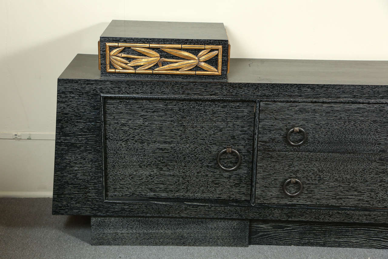 Stunning Cabinet in Black Cerused Oak with Carved Bamboo Motif by James Mont In Excellent Condition For Sale In New York, NY