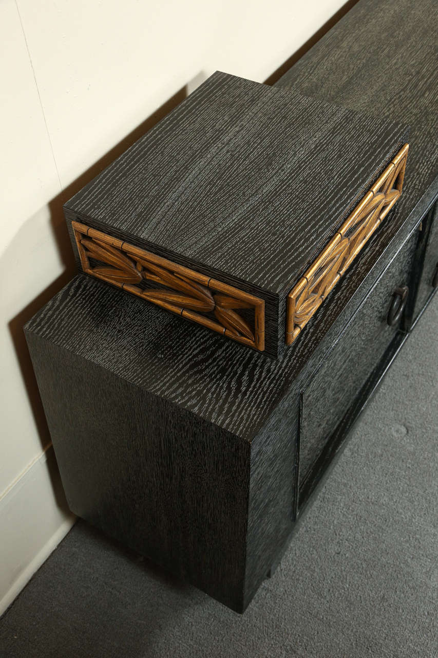 Stunning Cabinet in Black Cerused Oak with Carved Bamboo Motif by James Mont For Sale 2