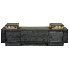 Stunning Cabinet in Black Cerused Oak with Carved Bamboo Motif by James Mont