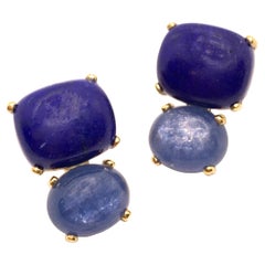 Stunning Cabochon-cut Cushion Lapis Lazuli and Oval Kyanite Vermeil Earrings