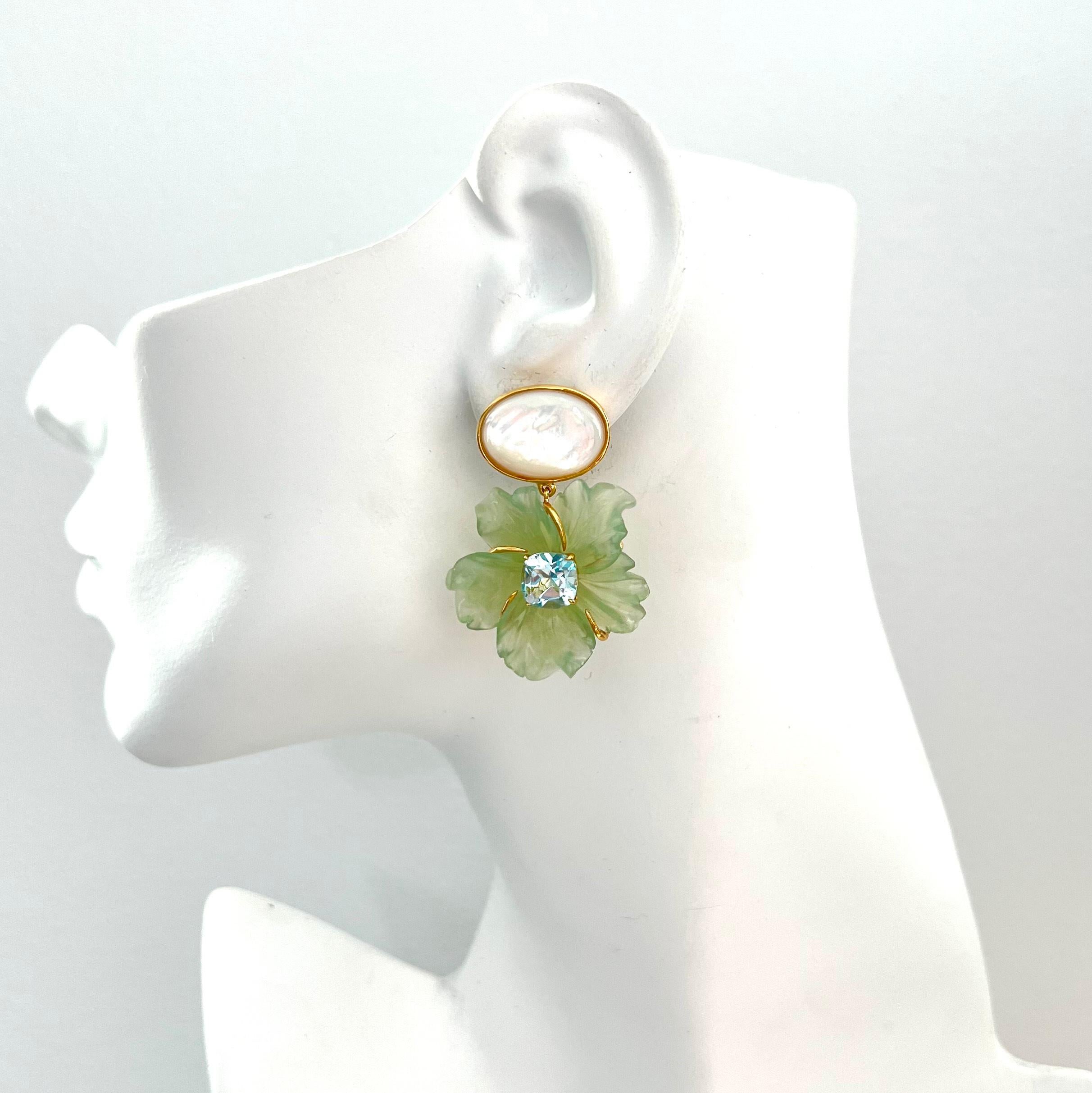 mother of pearl flower drop earrings