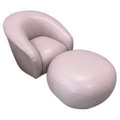 Stunning Calf Leather Pink Custom Swivel Chair and Ottoman