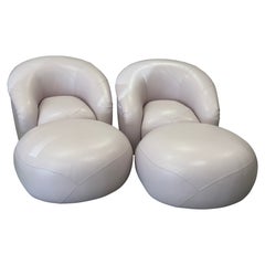 Stunning Calf Leather Pink Custom Swivel Chairs and Ottomans