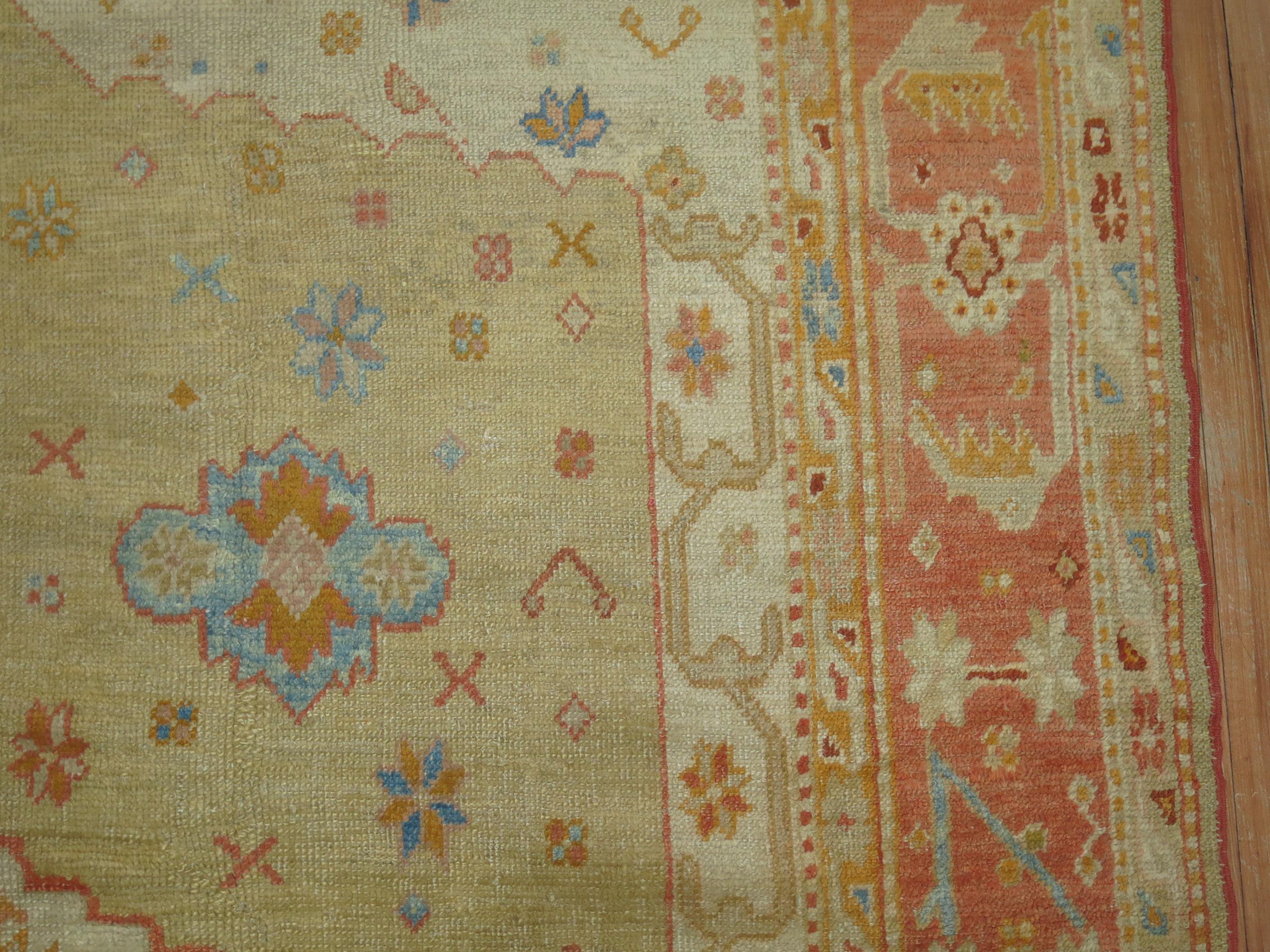 Stunning Caramel Orange Antique Turkish Oushak Rug In Good Condition In New York, NY