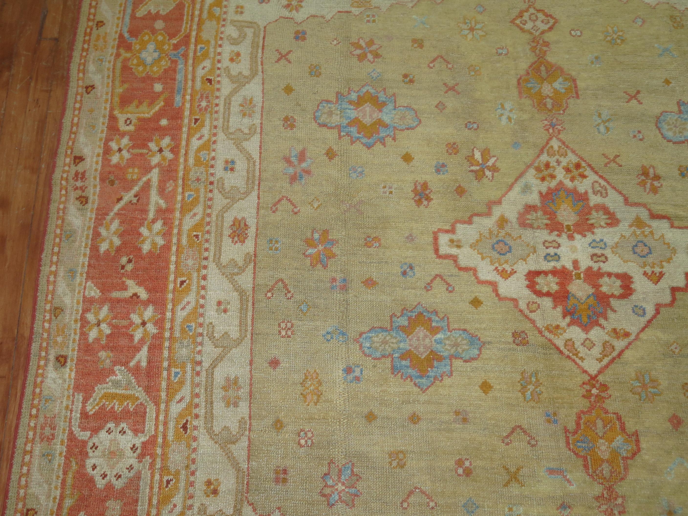 Wool Stunning Caramel Orange Antique Turkish Oushak Rug