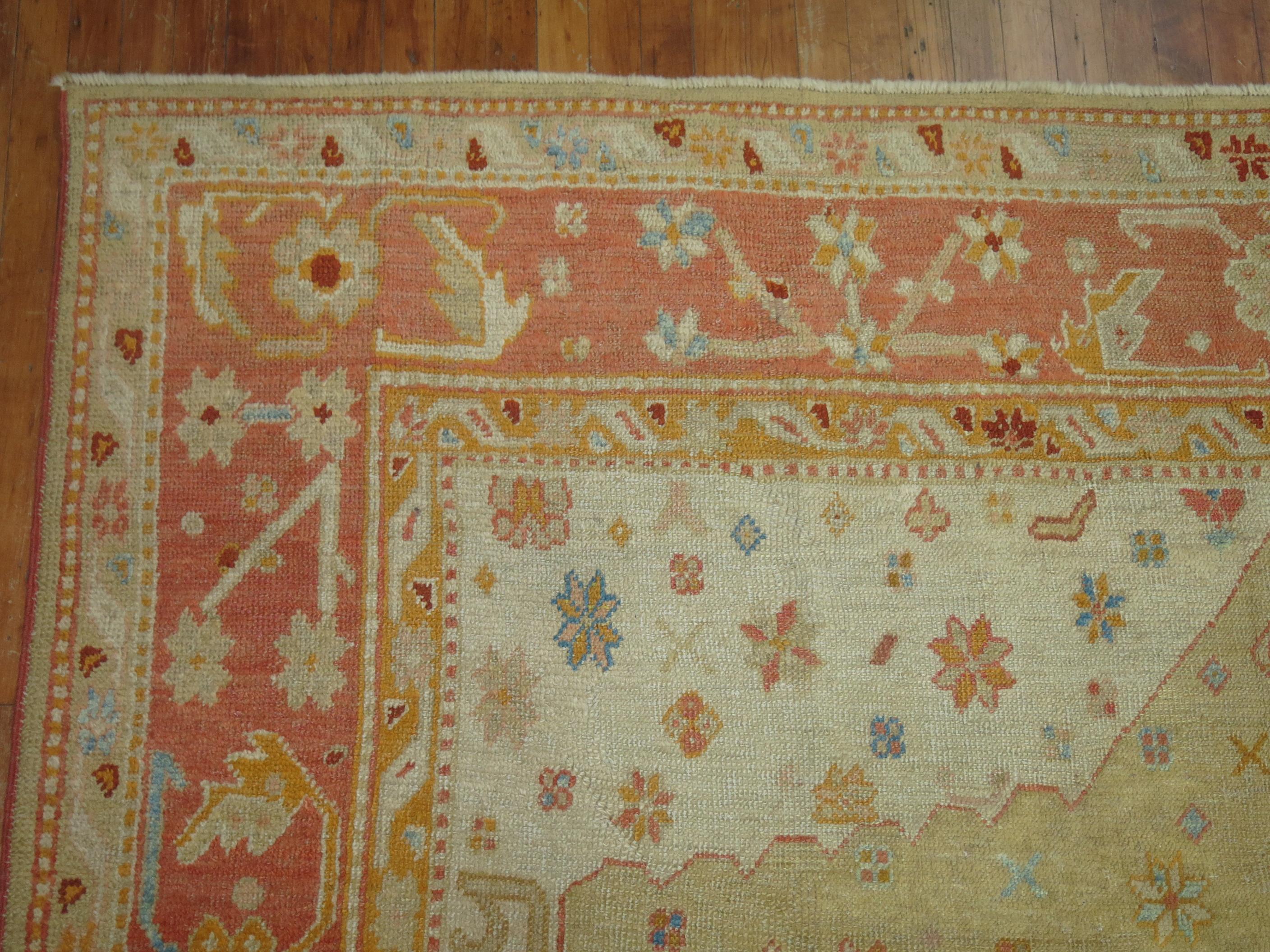 Stunning Caramel Orange Antique Turkish Oushak Rug 1