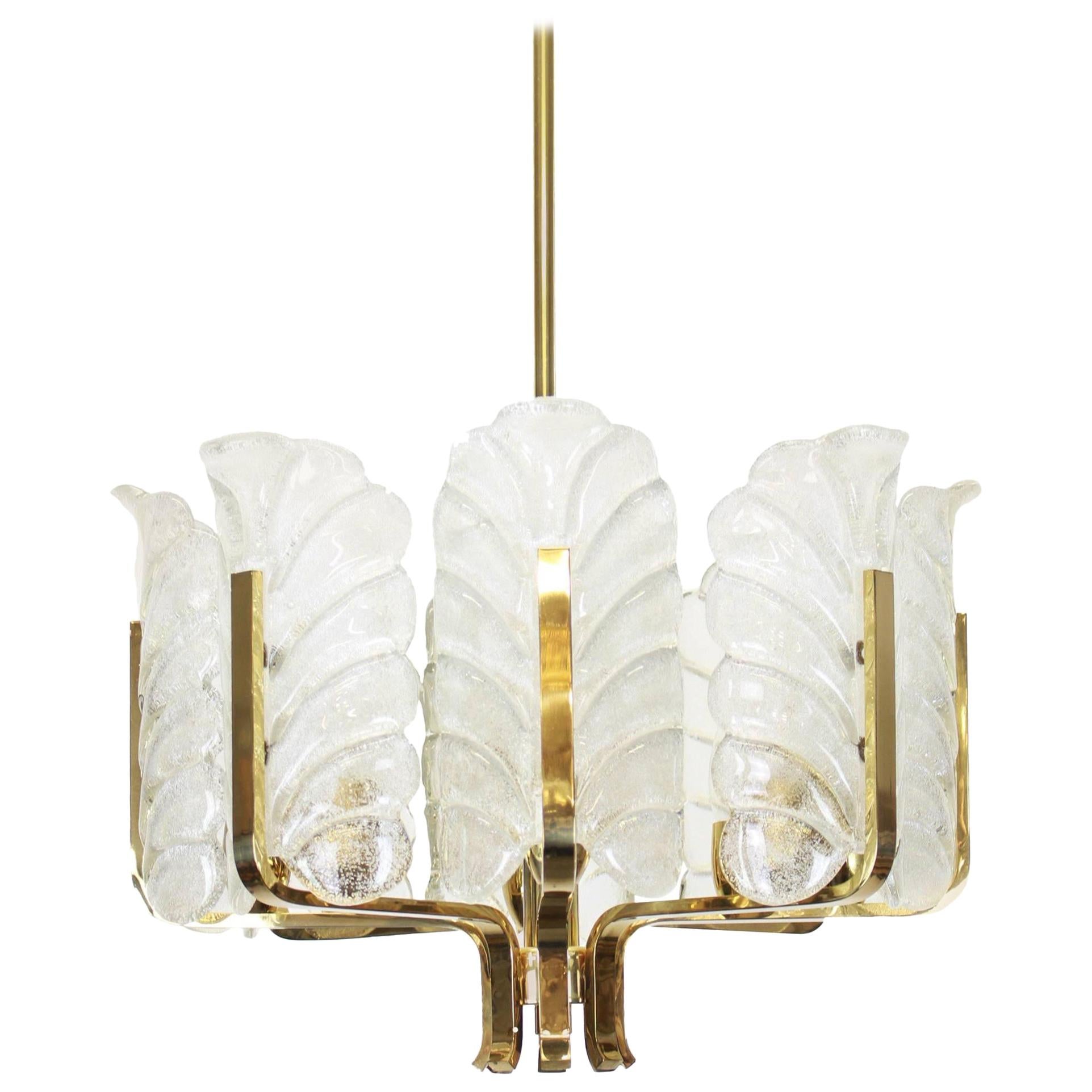 Mid-Century Modern Stunning Carl Fagerlund Chandelier Murano Glass Leaves, 1960s