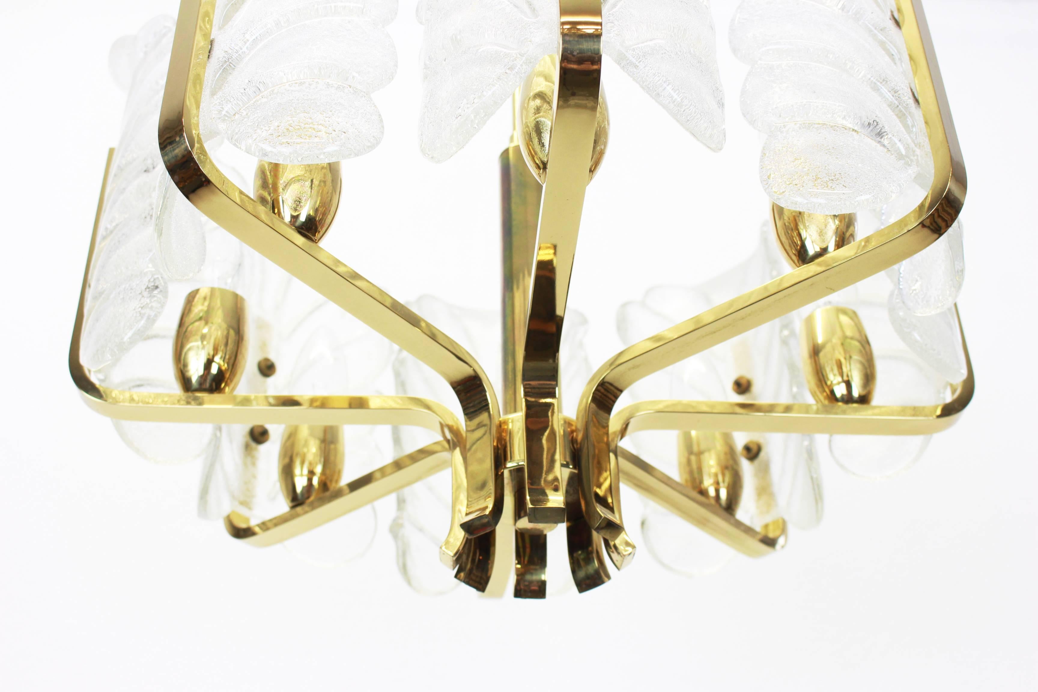 Brass Stunning Carl Fagerlund Chandelier Murano Glass Leaves, 1960s