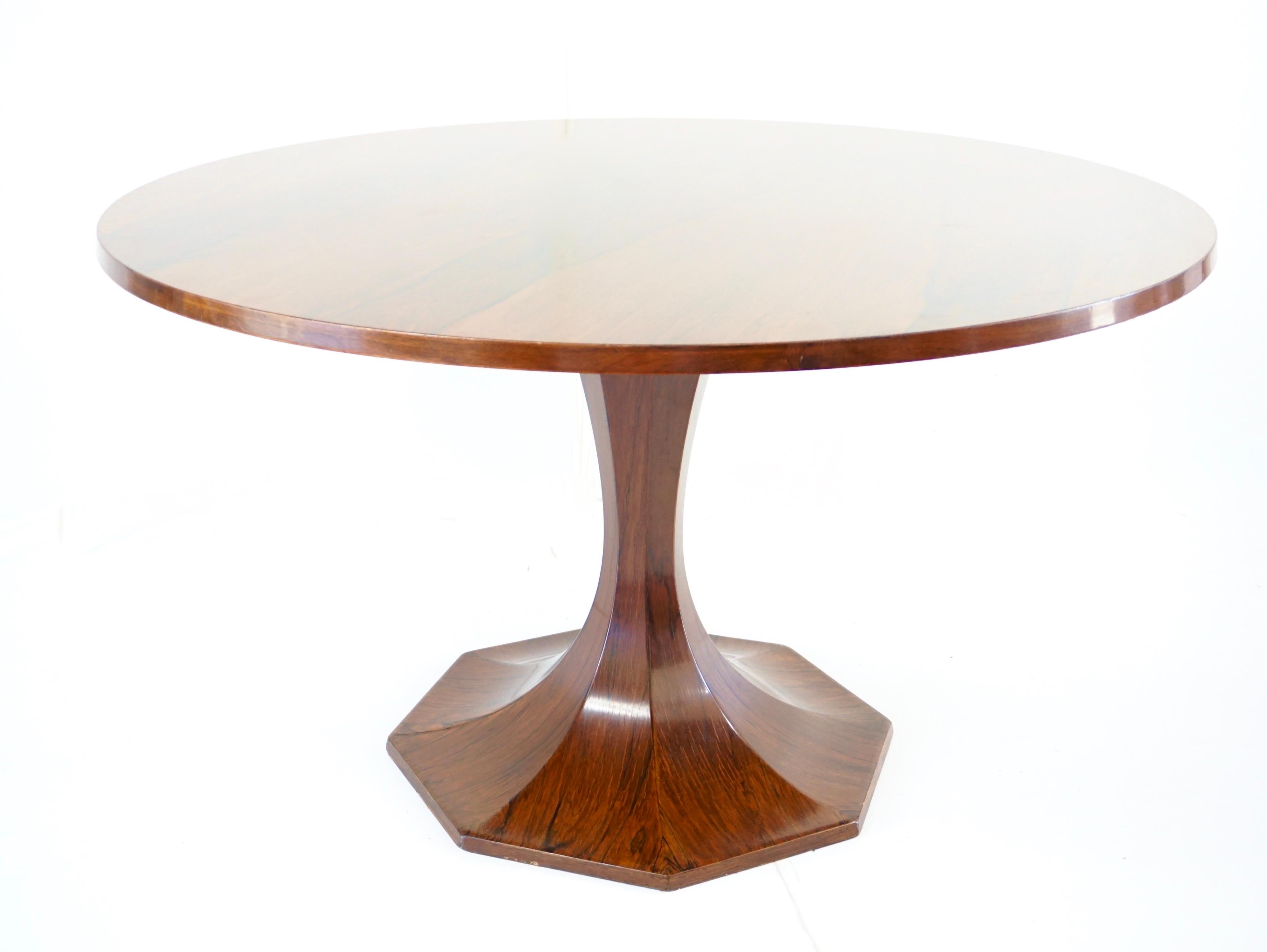 Mid-Century Modern Stunning Carlo de Carli Large Wood Veneer Round Pedestal Dining Table, 1960