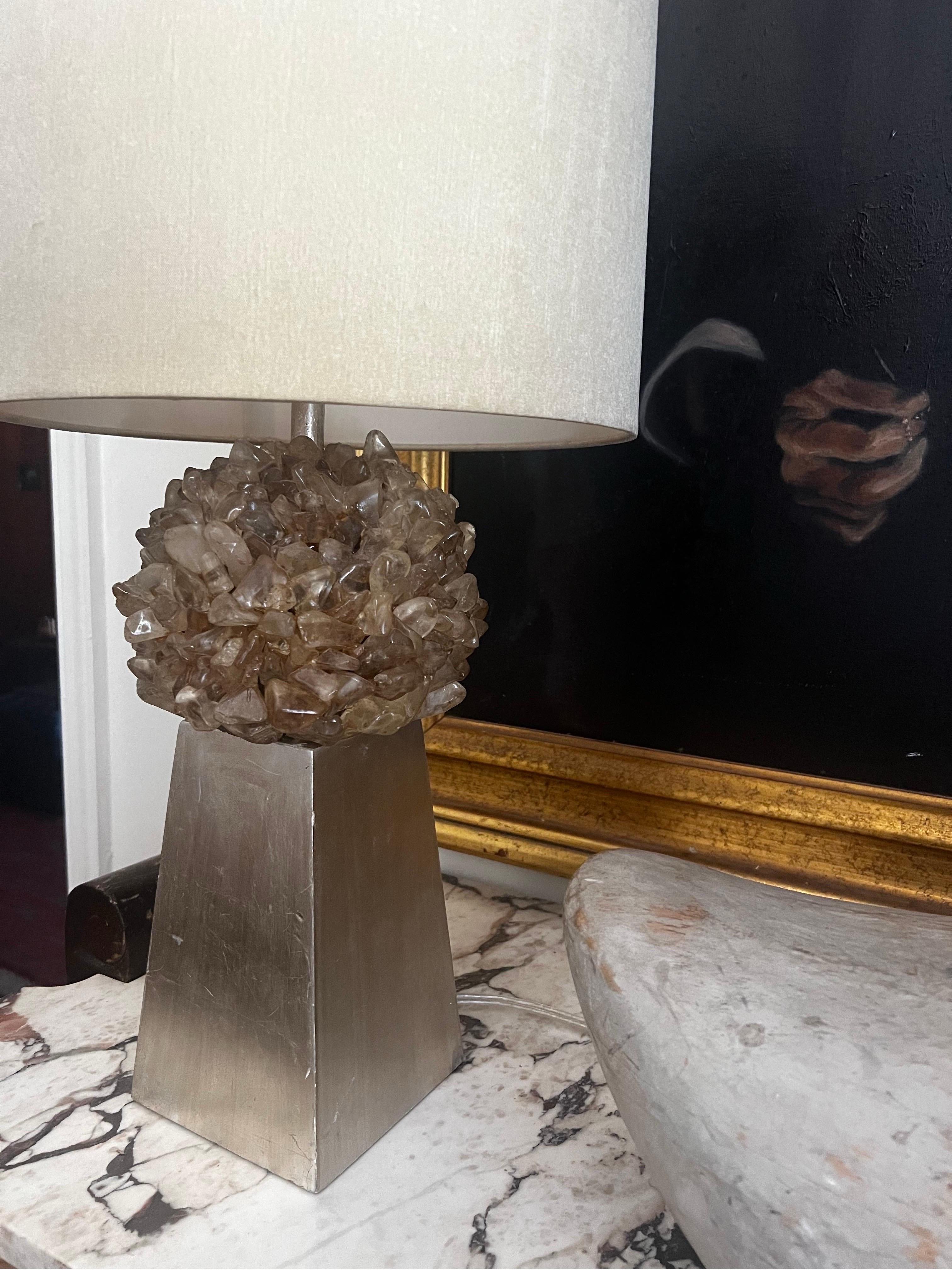 Mid-Century Modern Stunning Carole Stupell Style Crystal Rock Lamp w/Gilded Silver Leaf finish For Sale