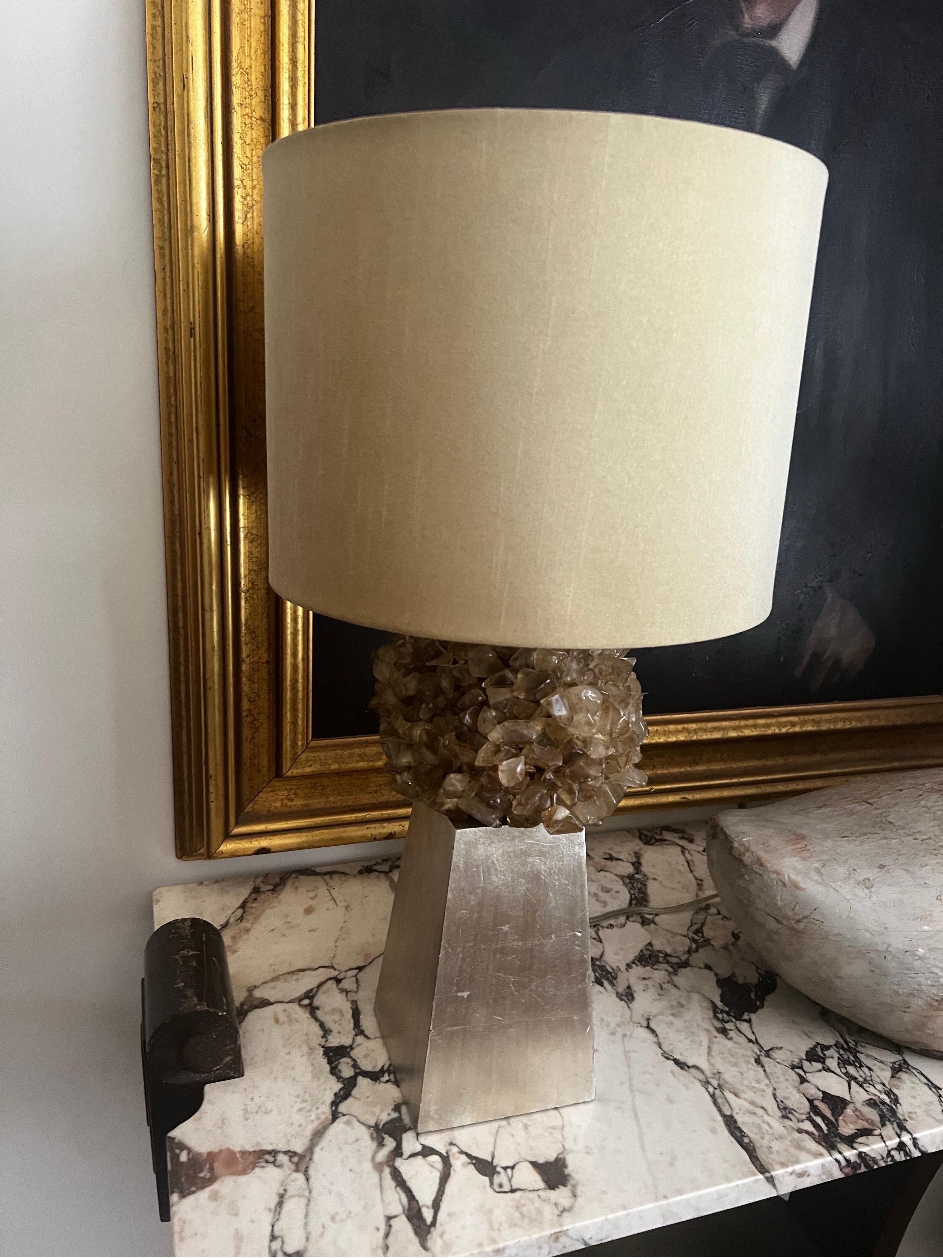 American Stunning Carole Stupell Style Crystal Rock Lamp w/Gilded Silver Leaf finish For Sale