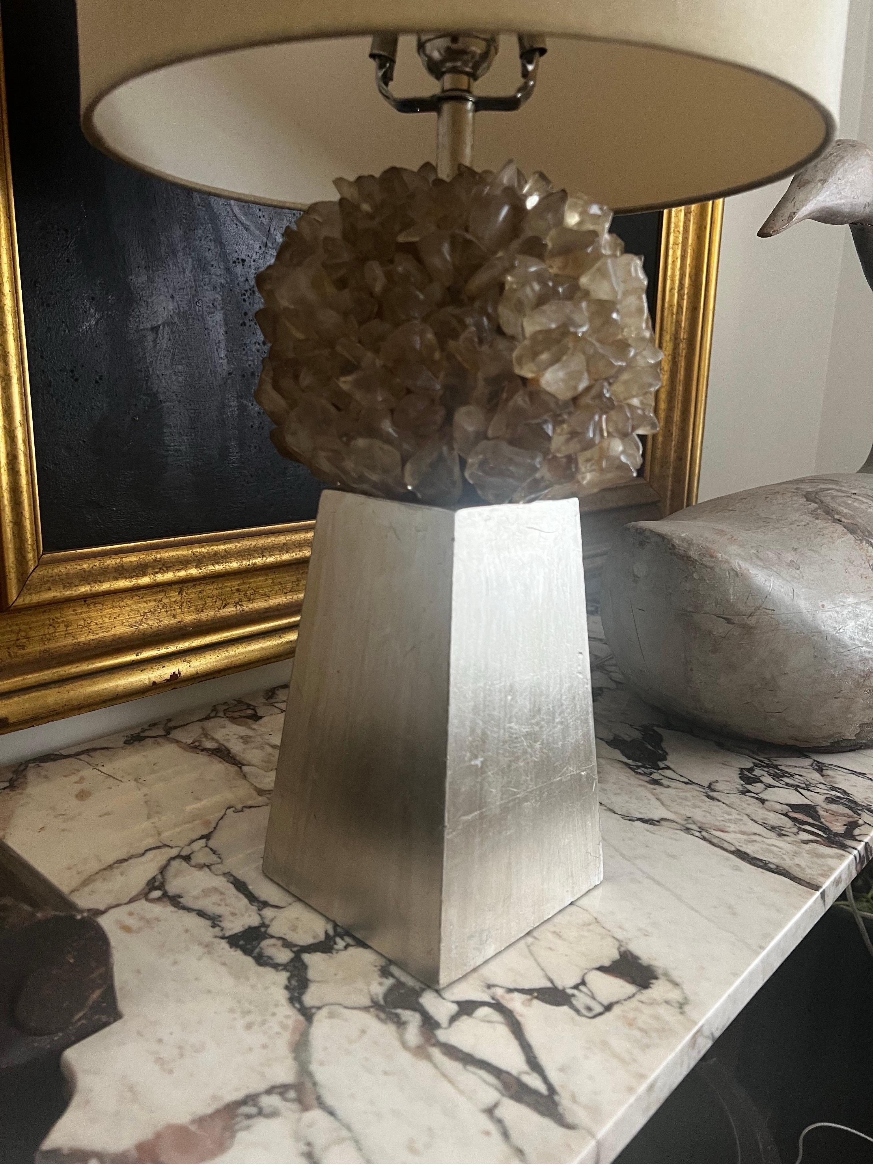 Silvered Stunning Carole Stupell Style Crystal Rock Lamp w/Gilded Silver Leaf finish For Sale