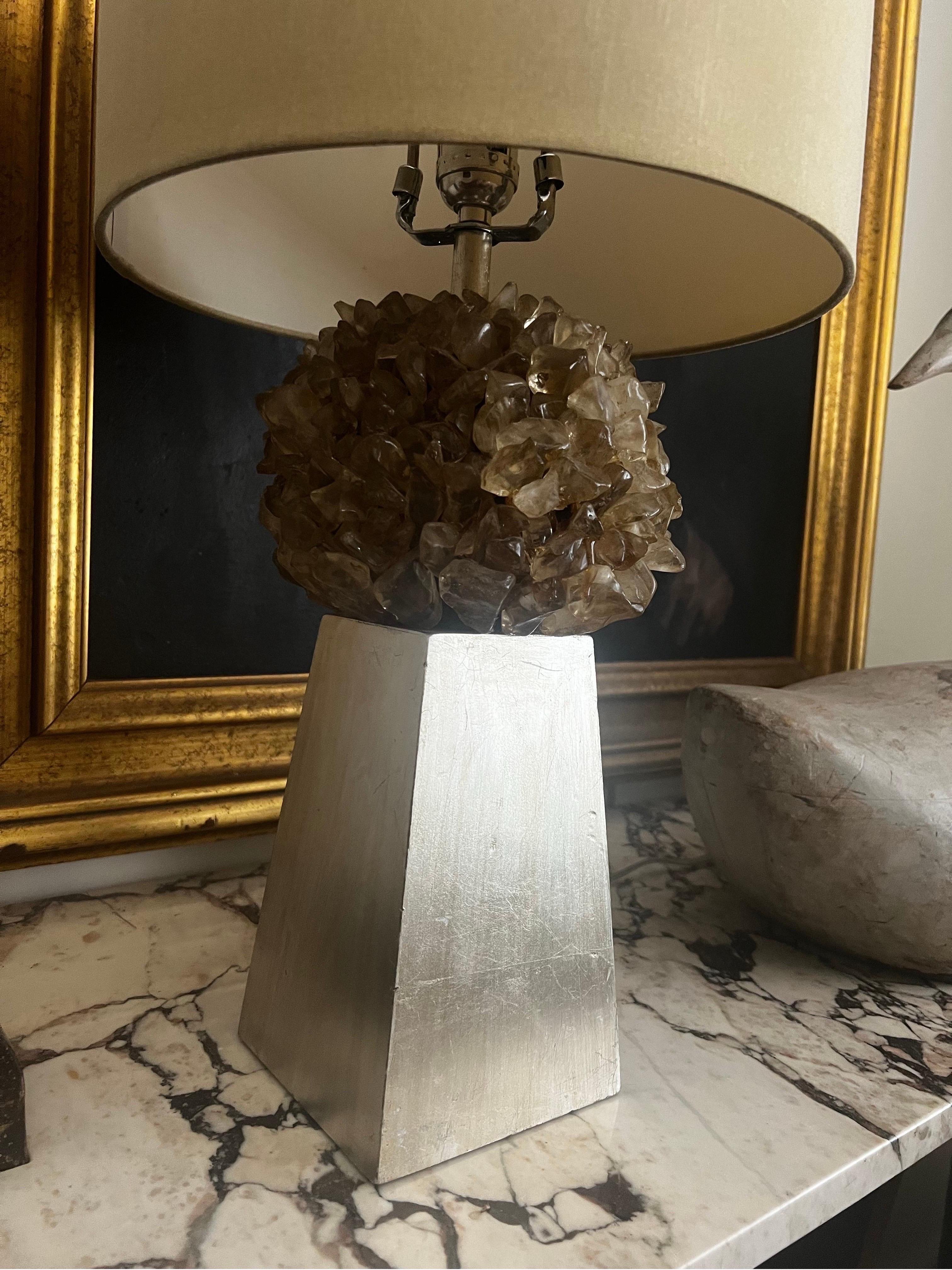 Stunning Carole Stupell Style Crystal Rock Lamp w/Gilded Silver Leaf finish In Good Condition For Sale In Los Angeles, CA