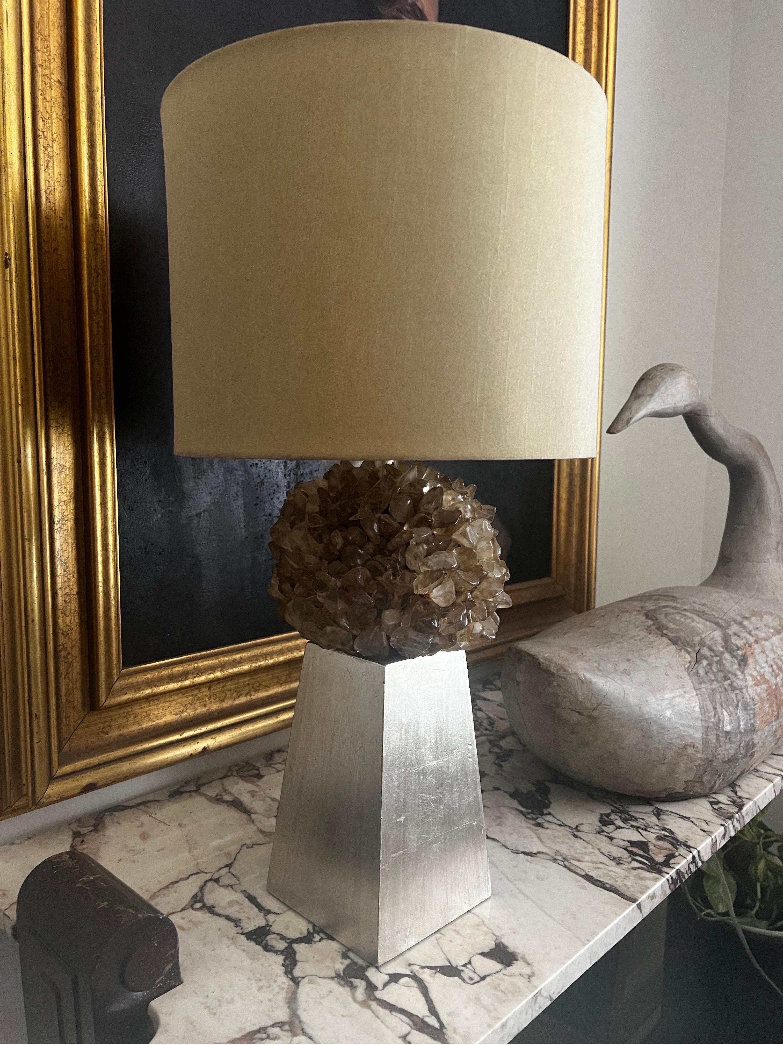 20th Century Stunning Carole Stupell Style Crystal Rock Lamp w/Gilded Silver Leaf finish For Sale