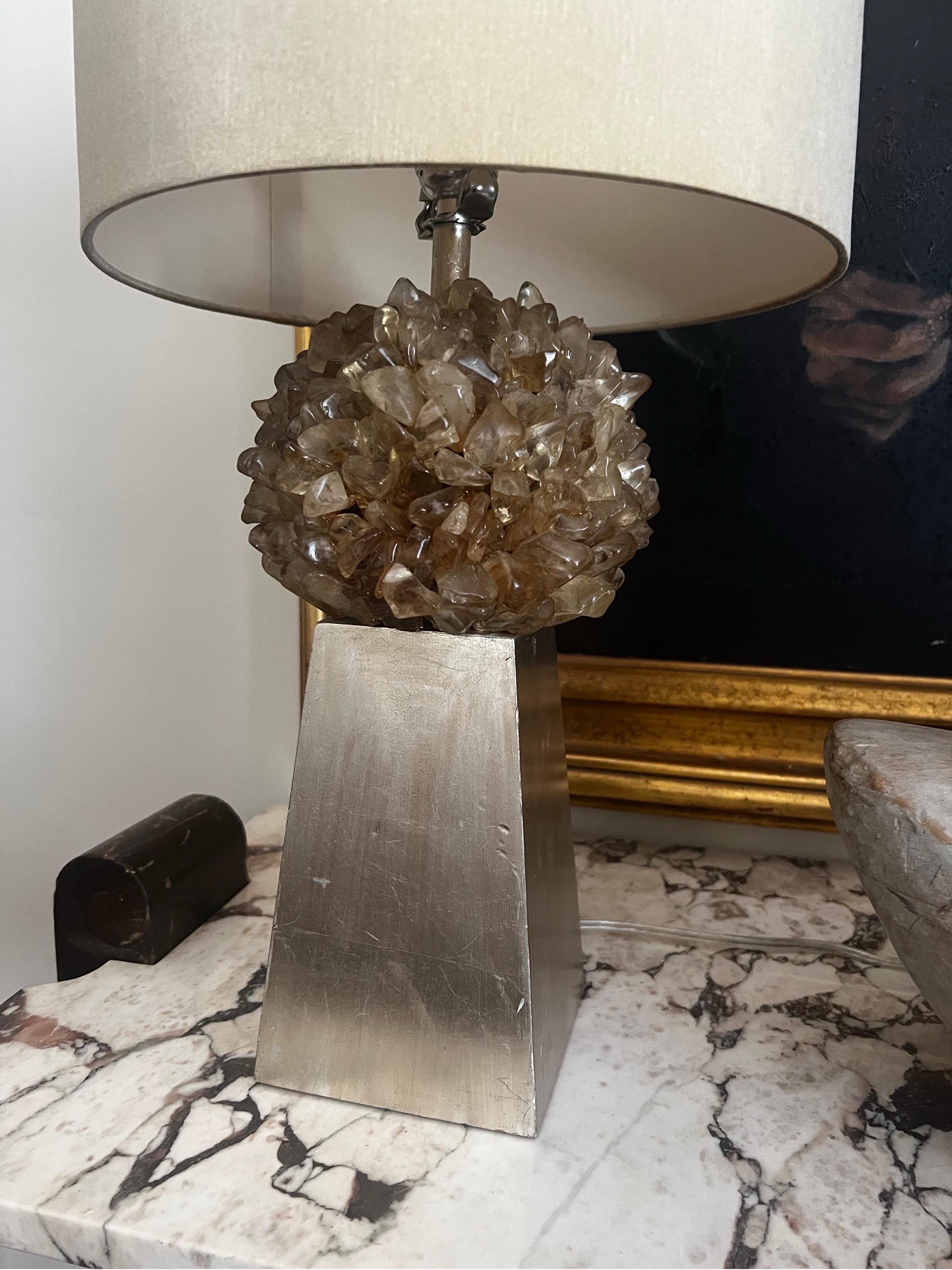 Quartz Stunning Carole Stupell Style Crystal Rock Lamp w/Gilded Silver Leaf finish For Sale
