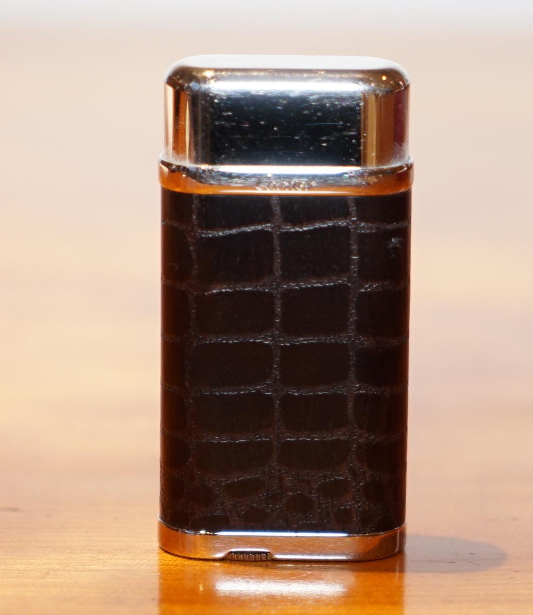 Superbe briquet ovale Cartier Décor cuir brun garni de palladium Papiers en boîte 1