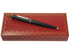 Stunning Cartier Diabolo Black Resin Pen Platinum Mounts & Cabochon Finish Boxed