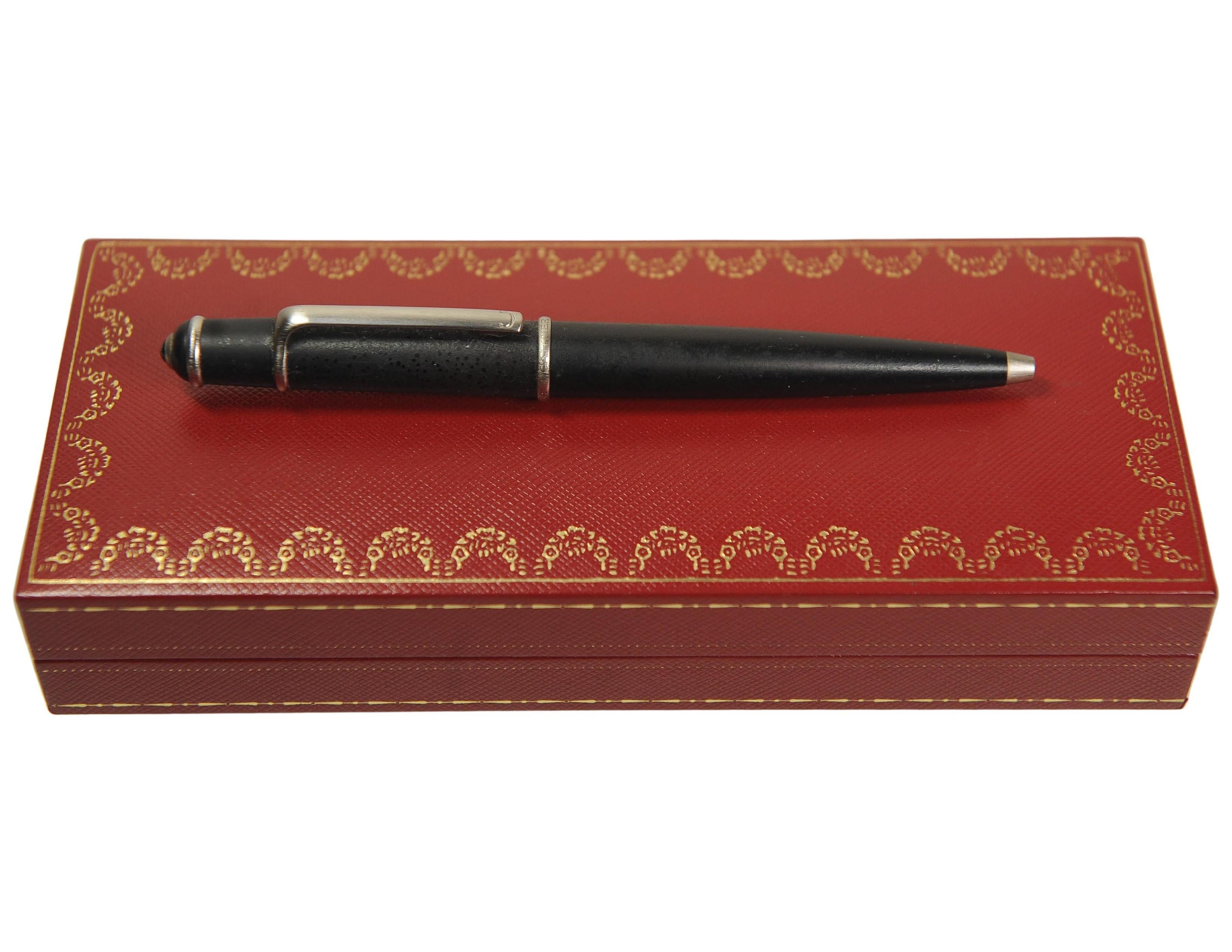 Atemberaubende Cartier Diabolo schwarzem Harz Stift Platinfassungen & Cabochon Finish Boxed im Zustand „Gut“ im Angebot in Reading, Berkshire