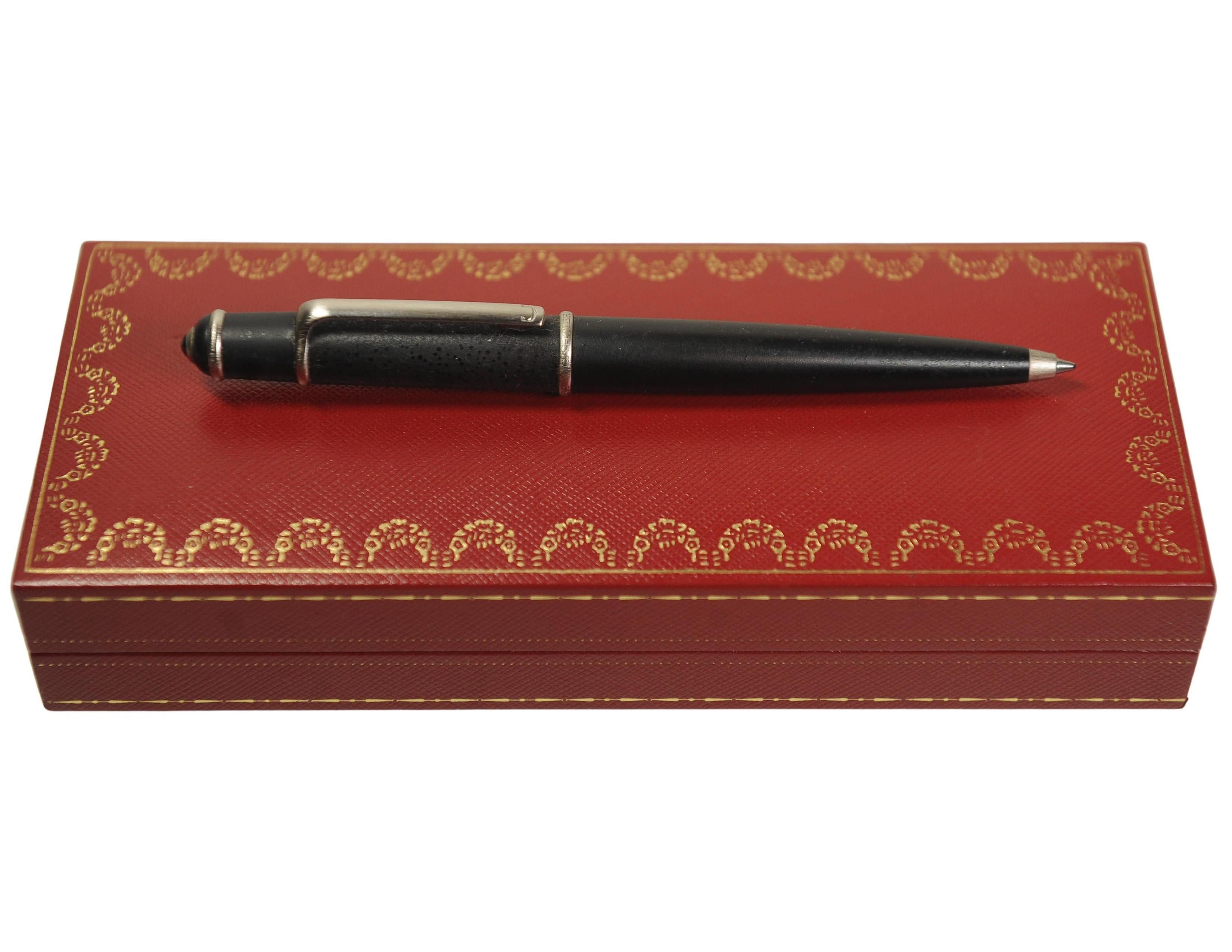 Atemberaubende Cartier Diabolo schwarzem Harz Stift Platinfassungen & Cabochon Finish Boxed (Ende des 20. Jahrhunderts) im Angebot