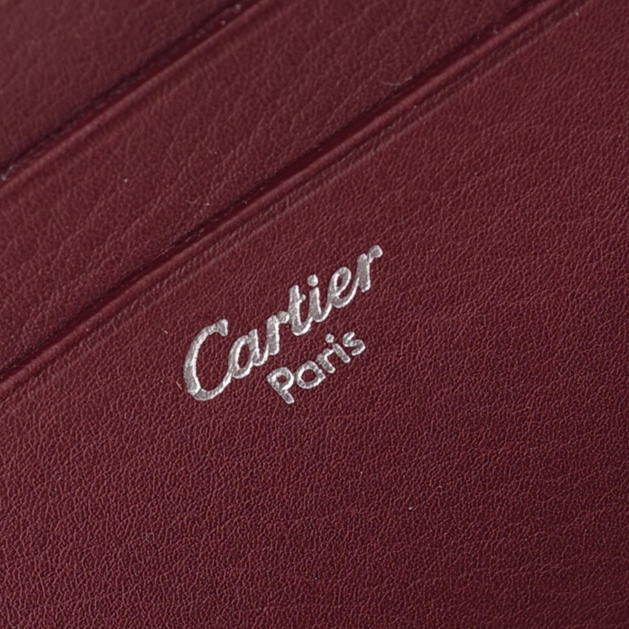 Black Stunning Cartier Wallet in burgundy crocodile porosus leather, silver hardware