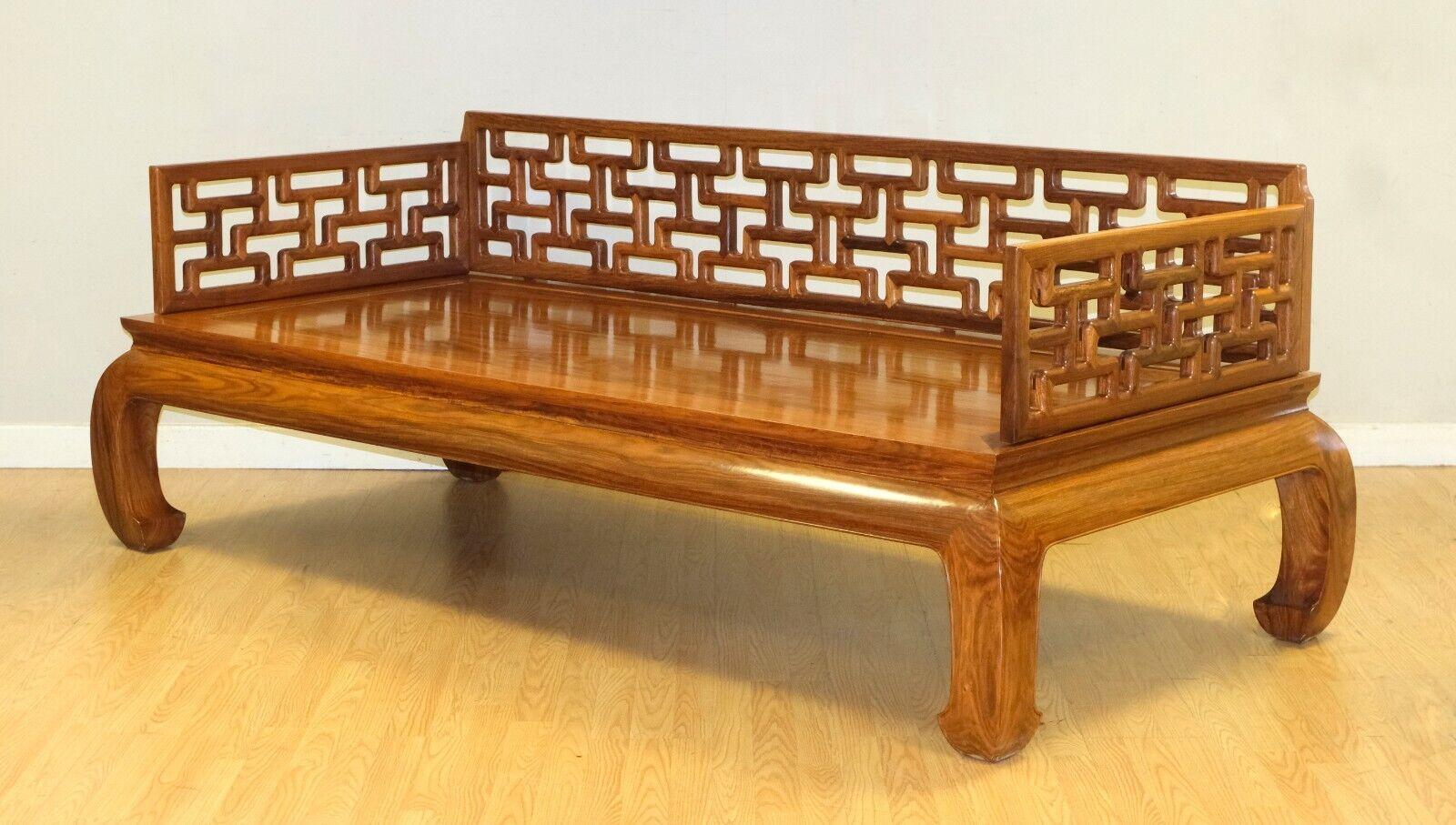 Stunning Carved Chinese Hardwood Opium Bed/Day Bed 'Lou Han Bed' Horse Hoof Feet 5