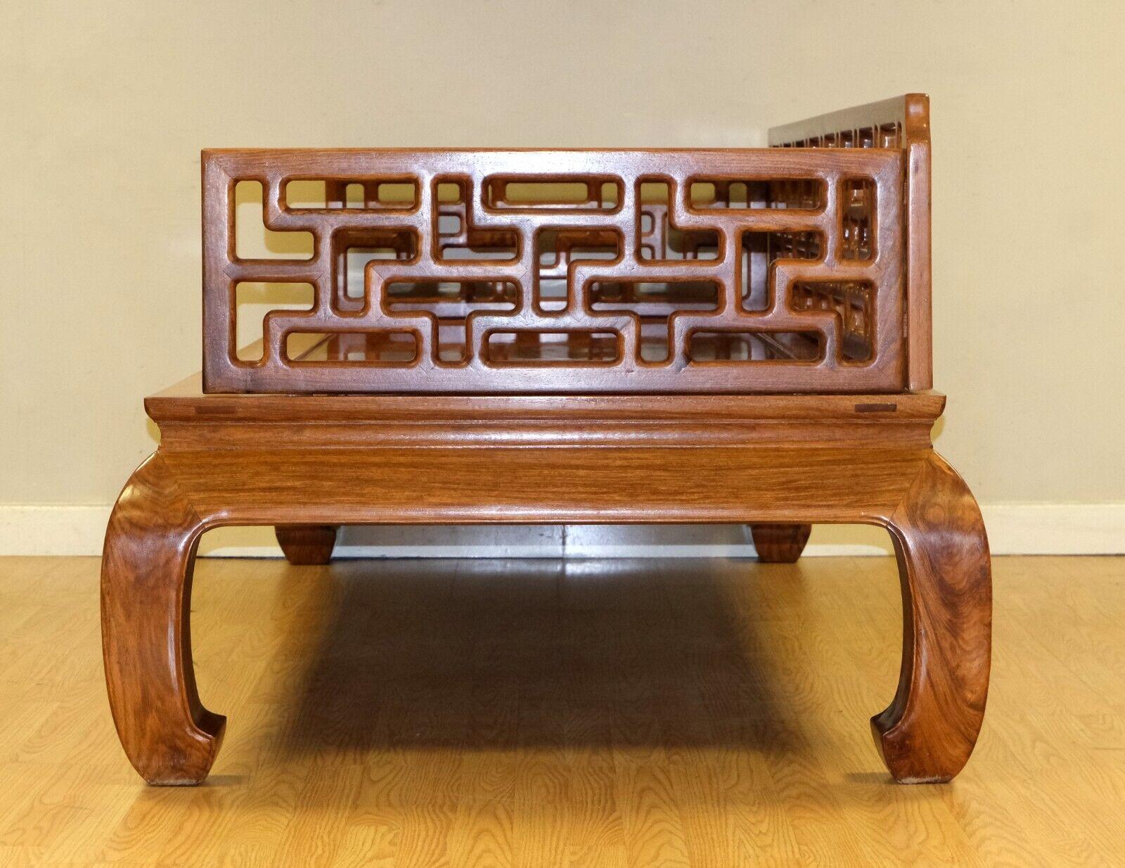 20th Century Stunning Carved Chinese Hardwood Opium Bed/Day Bed 'Lou Han Bed' Horse Hoof Feet