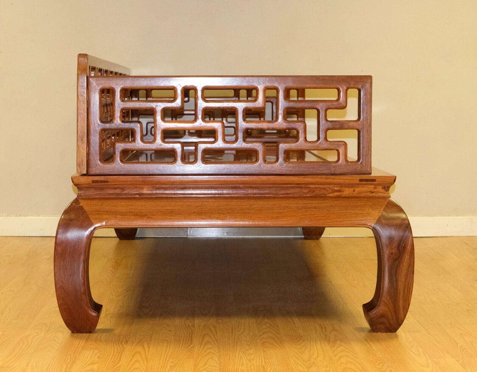 Stunning Carved Chinese Hardwood Opium Bed/Day Bed 'Lou Han Bed' Horse Hoof Feet 1