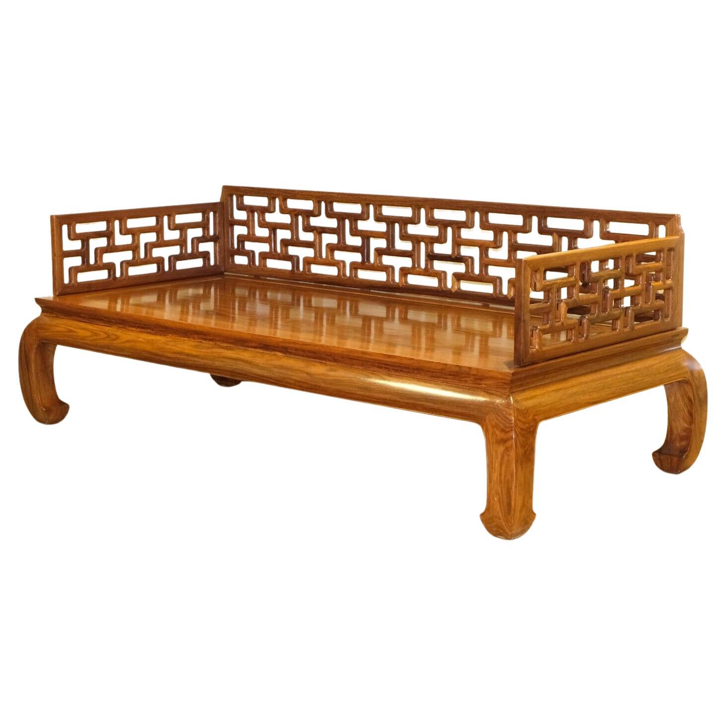 Stunning Carved Chinese Hardwood Opium Bed/Day Bed 'Lou Han Bed' Horse Hoof Feet