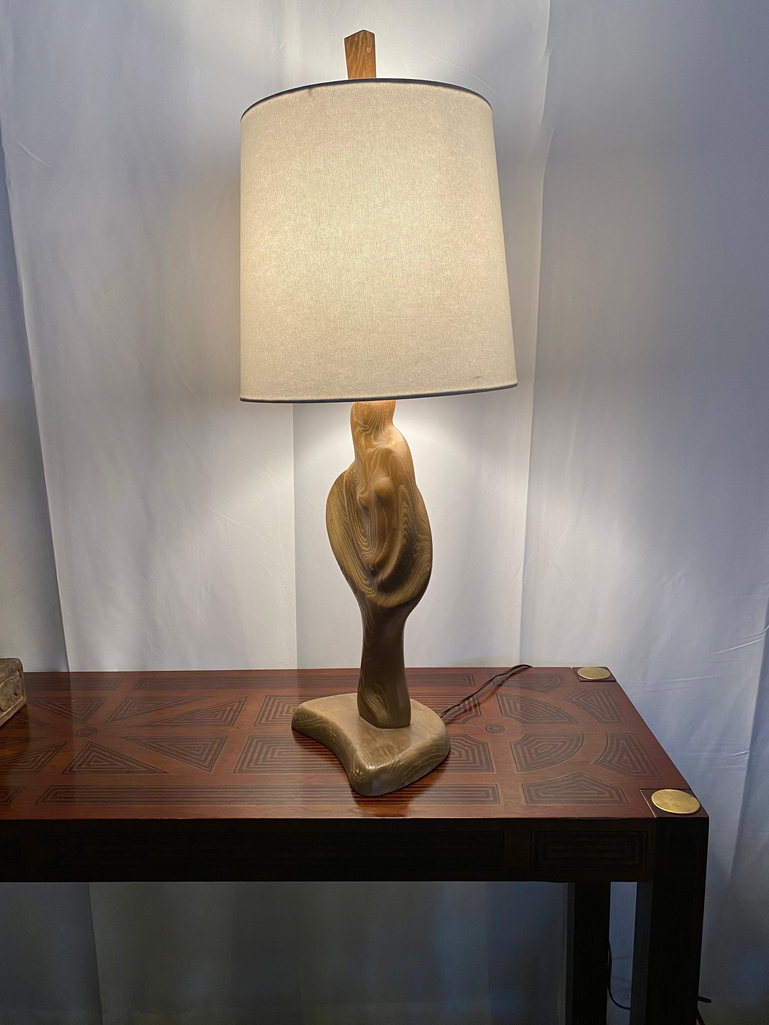 American Stunning carved female lamp by Yasha Heifetz, circa 1950s For Sale