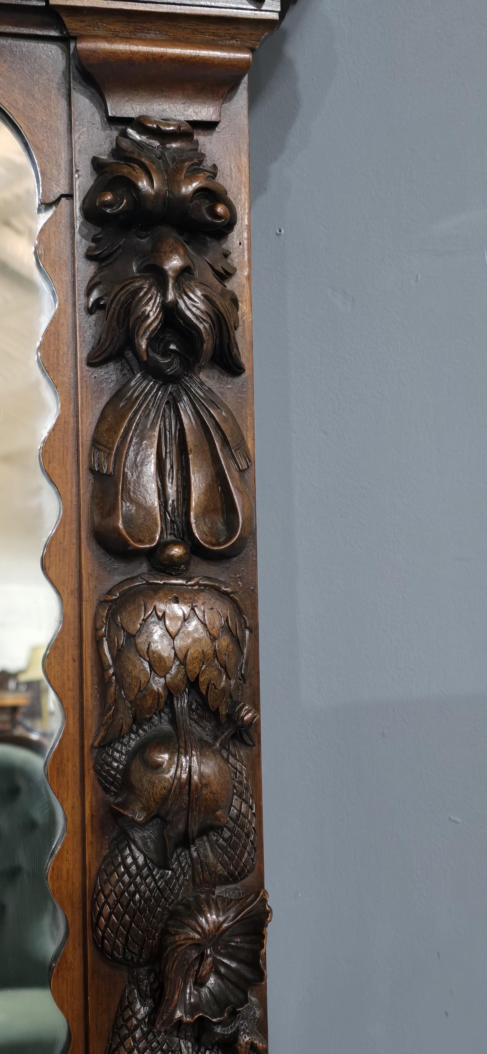 English Stunning Carved Mahogany Overmantle Mirror For Sale