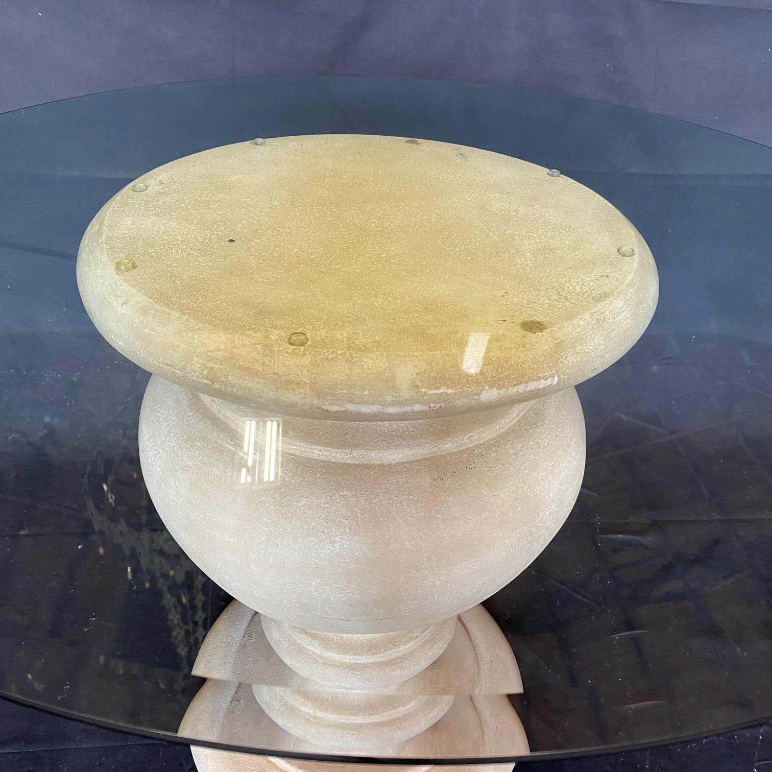 Glass Stunning Carved Stone Urn Based Side Table or Dining Table For Sale