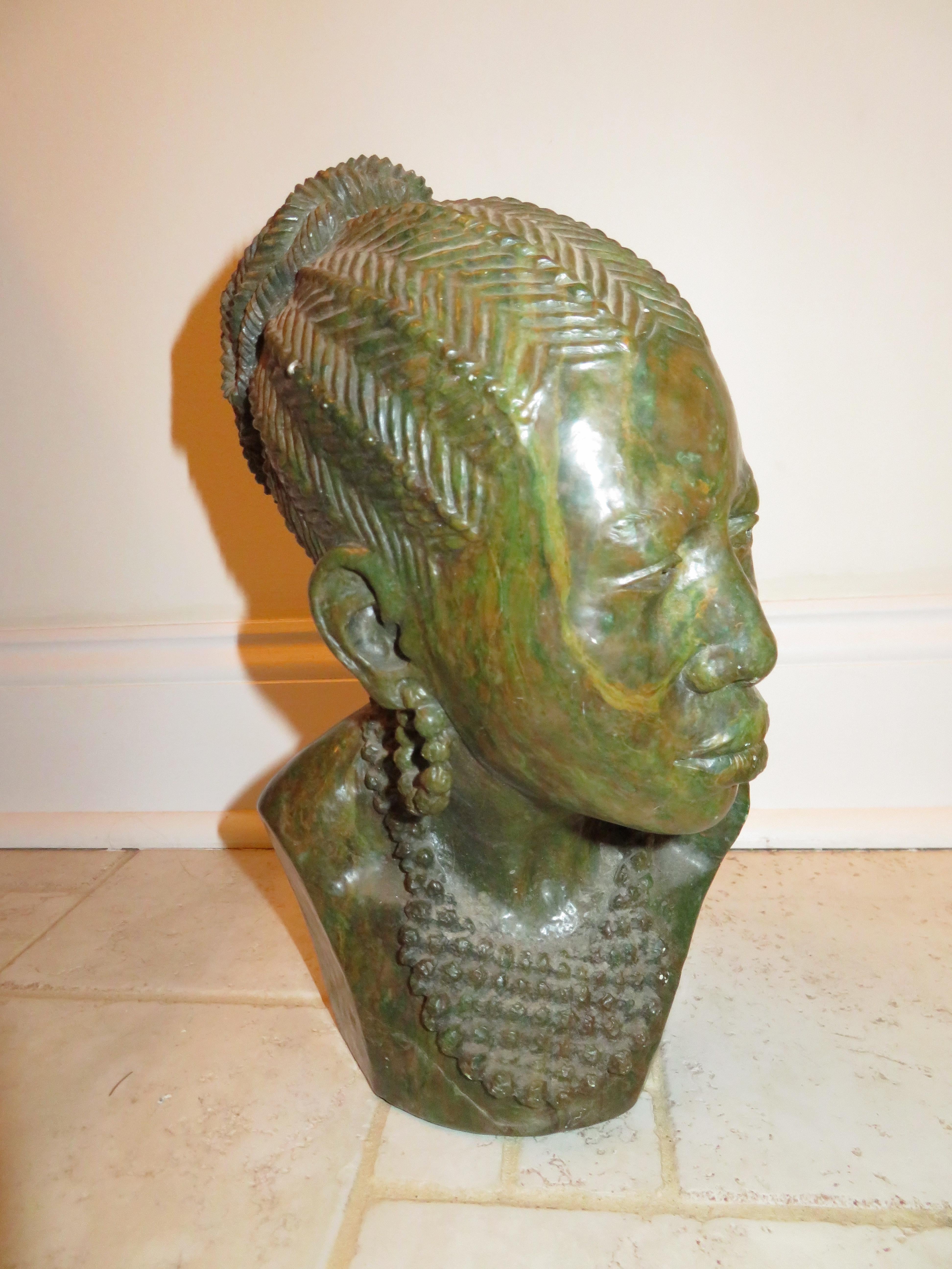 Hand-Carved Stunning Carved Verdite Sculpture James Tandi Africa Woman