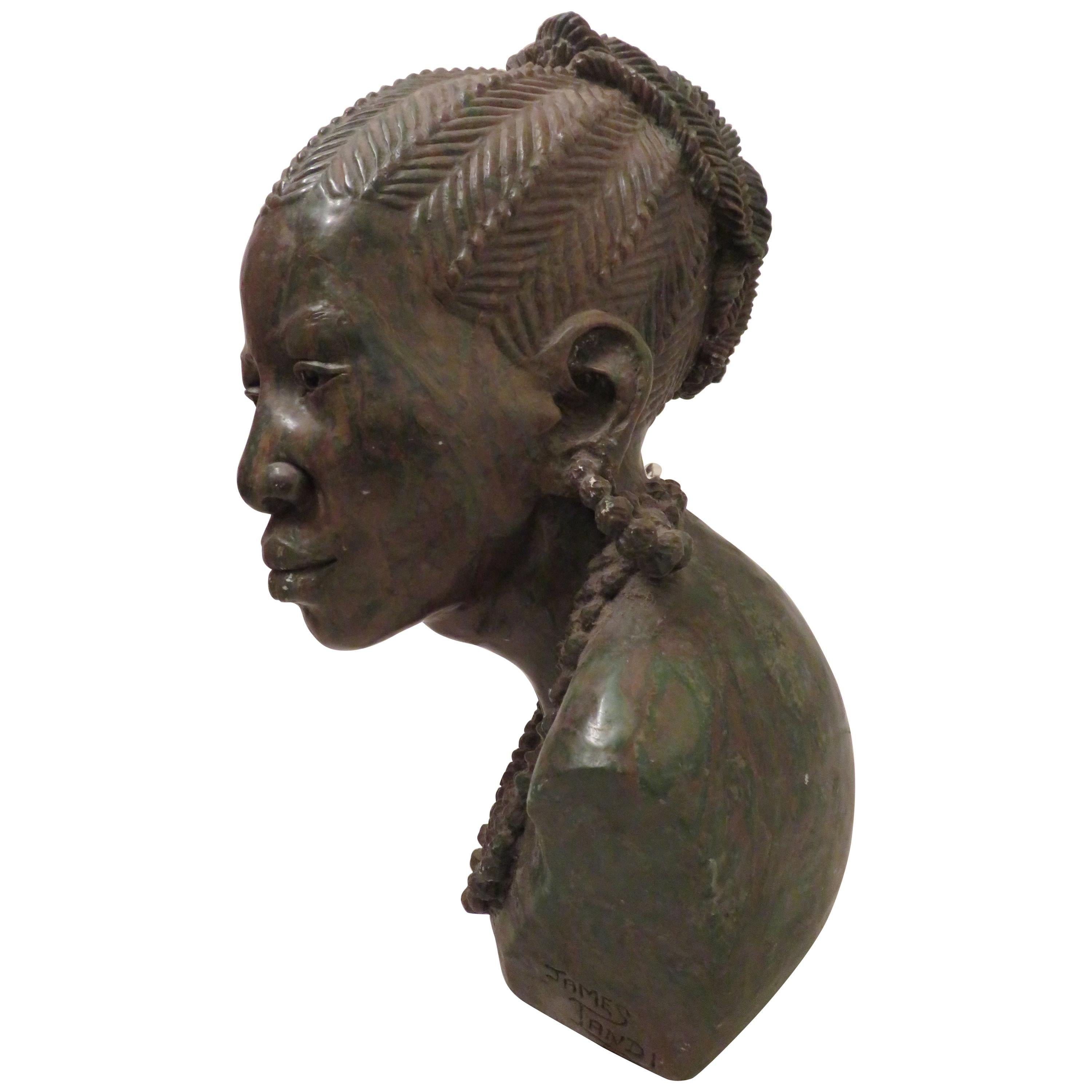Stunning Carved Verdite Sculpture James Tandi Africa Woman