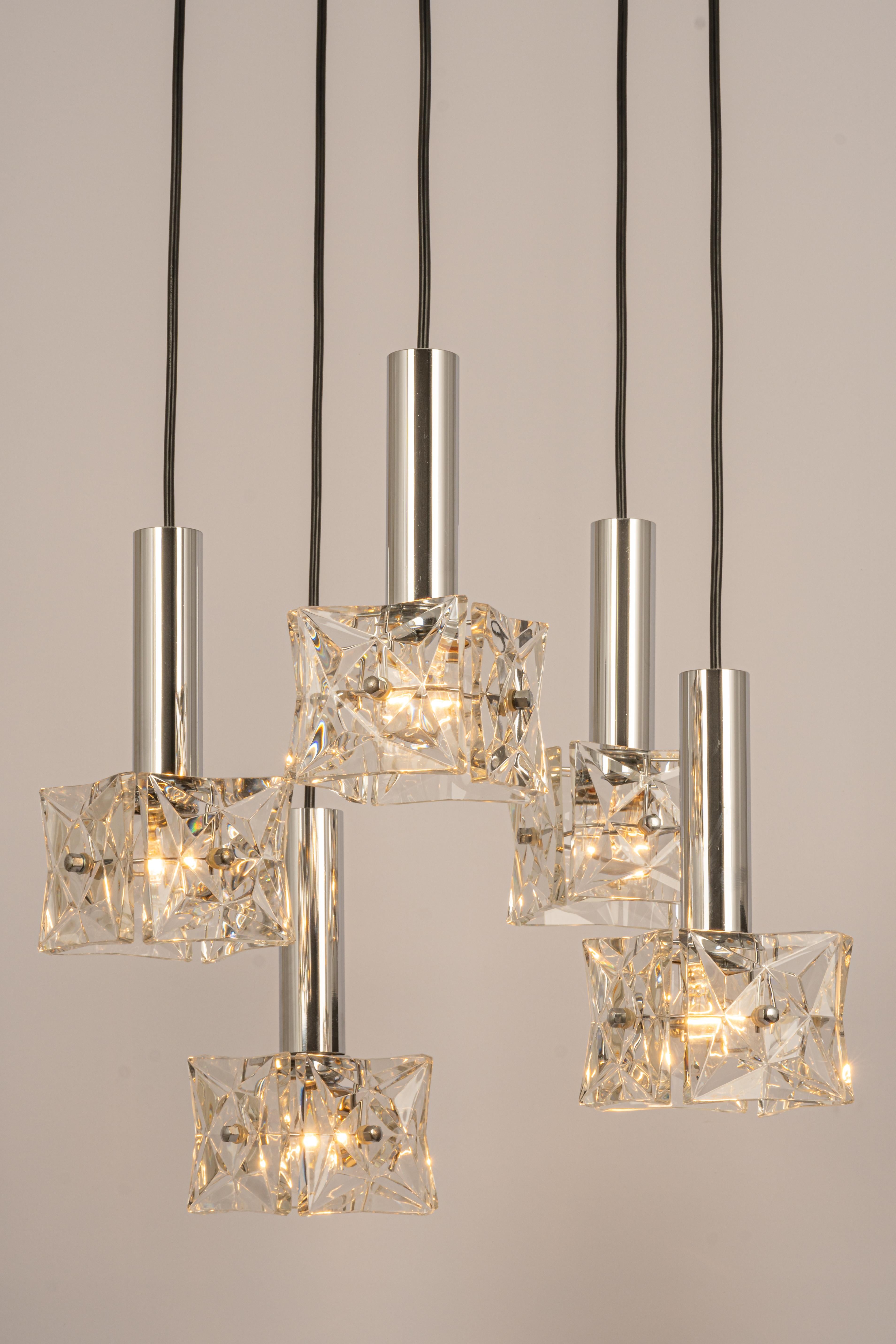 Late 20th Century Stunning Cascade Chandelie, Chrome and Crystal Glass by Kinkeldey, Germany, 1970 For Sale