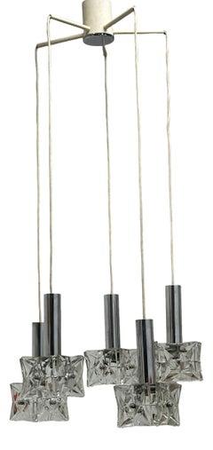 Stunning Cascade Chandelier Chrome and Crystal Glass by Kinkeldey Germany, 1970