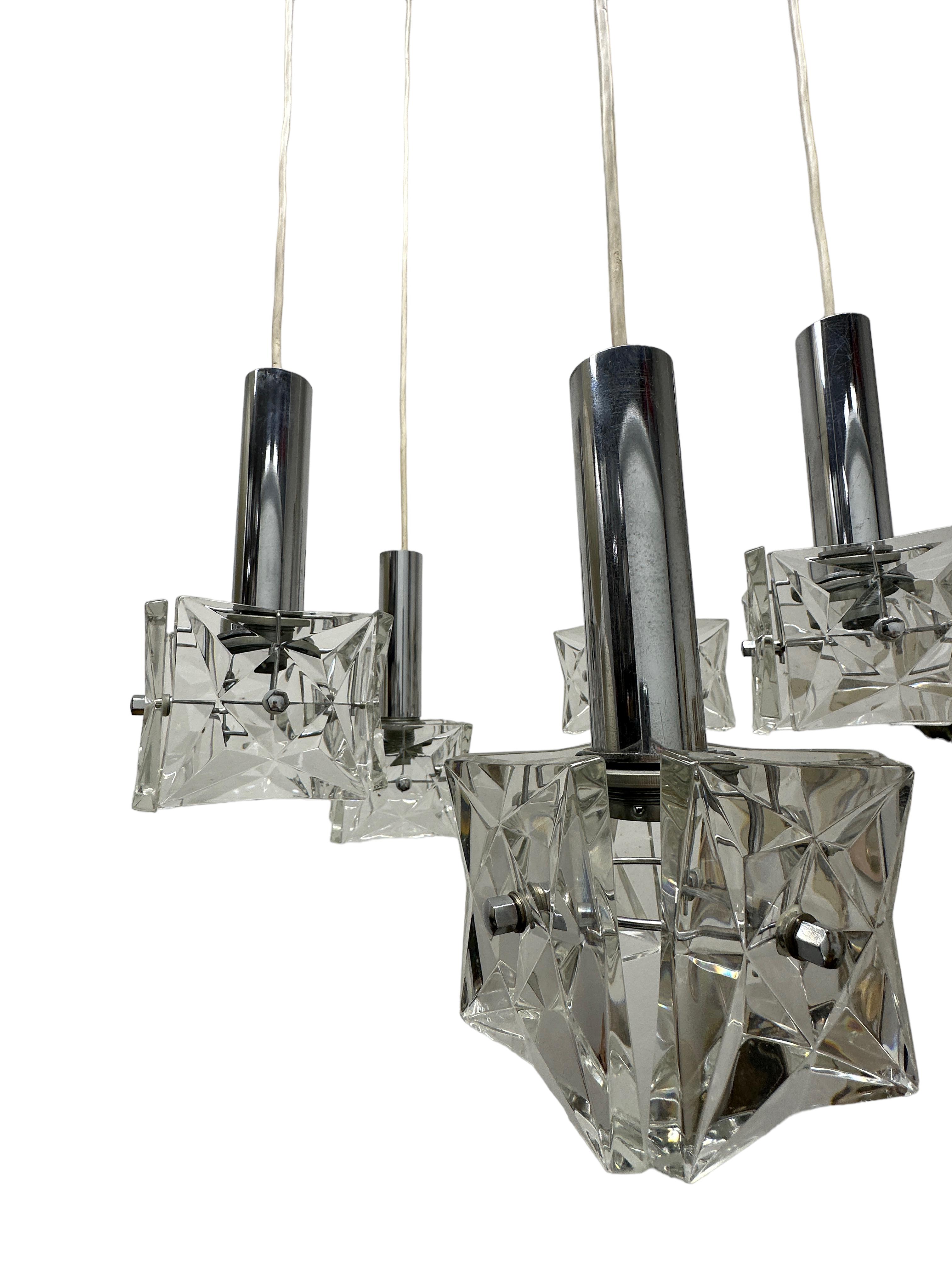 Stunning Cascade Chandelier Chrome and Crystal Glass by Kinkeldey Germany, 1970 For Sale 3