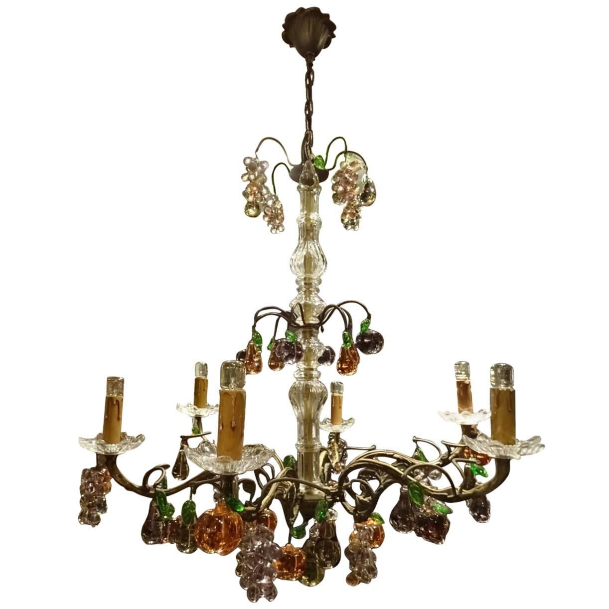 Stunning Cast Iron with Glass Fruit Prisms Vintage Chandelier
